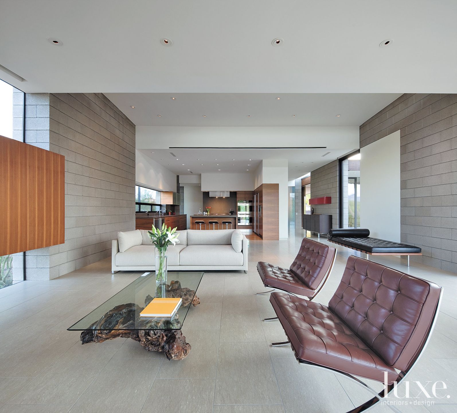 Brown and White Modern Living Room - Luxe Interiors + Design
