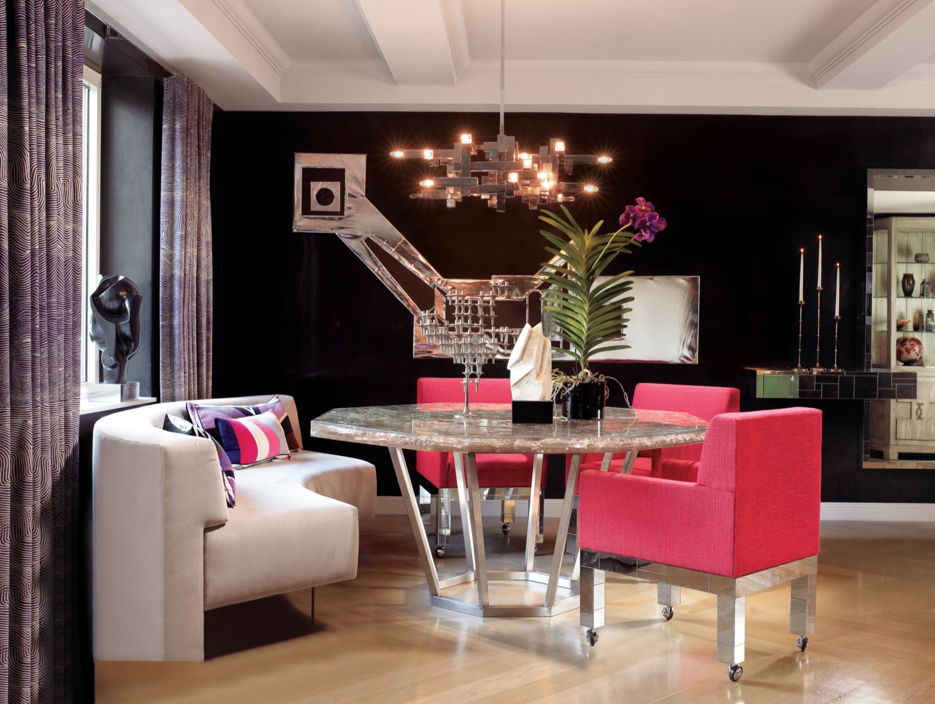 Modern MultiColored Dining Room Luxe Interiors + Design