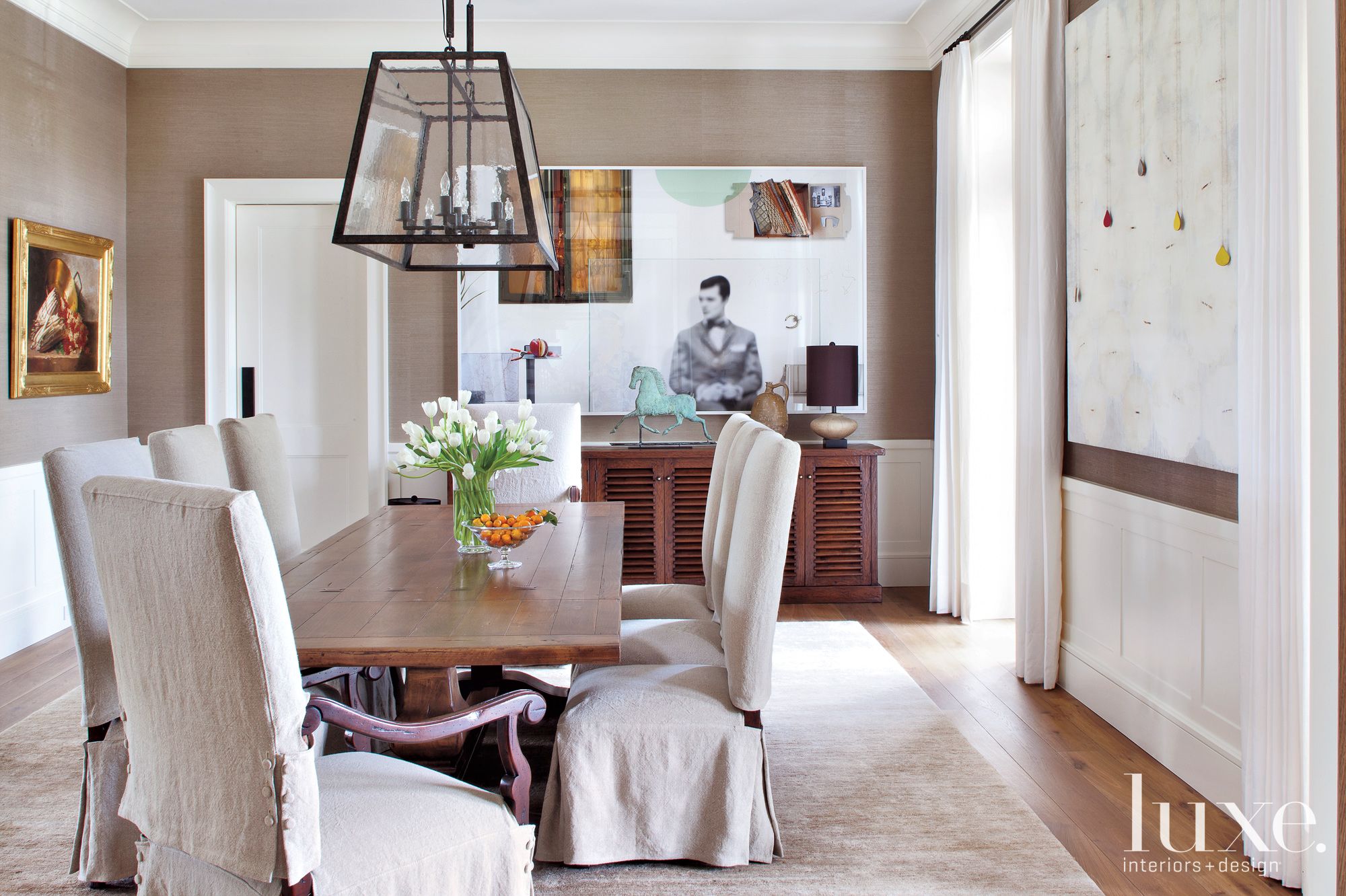 Neutral Transitional Dining Room Luxe Interiors + Design
