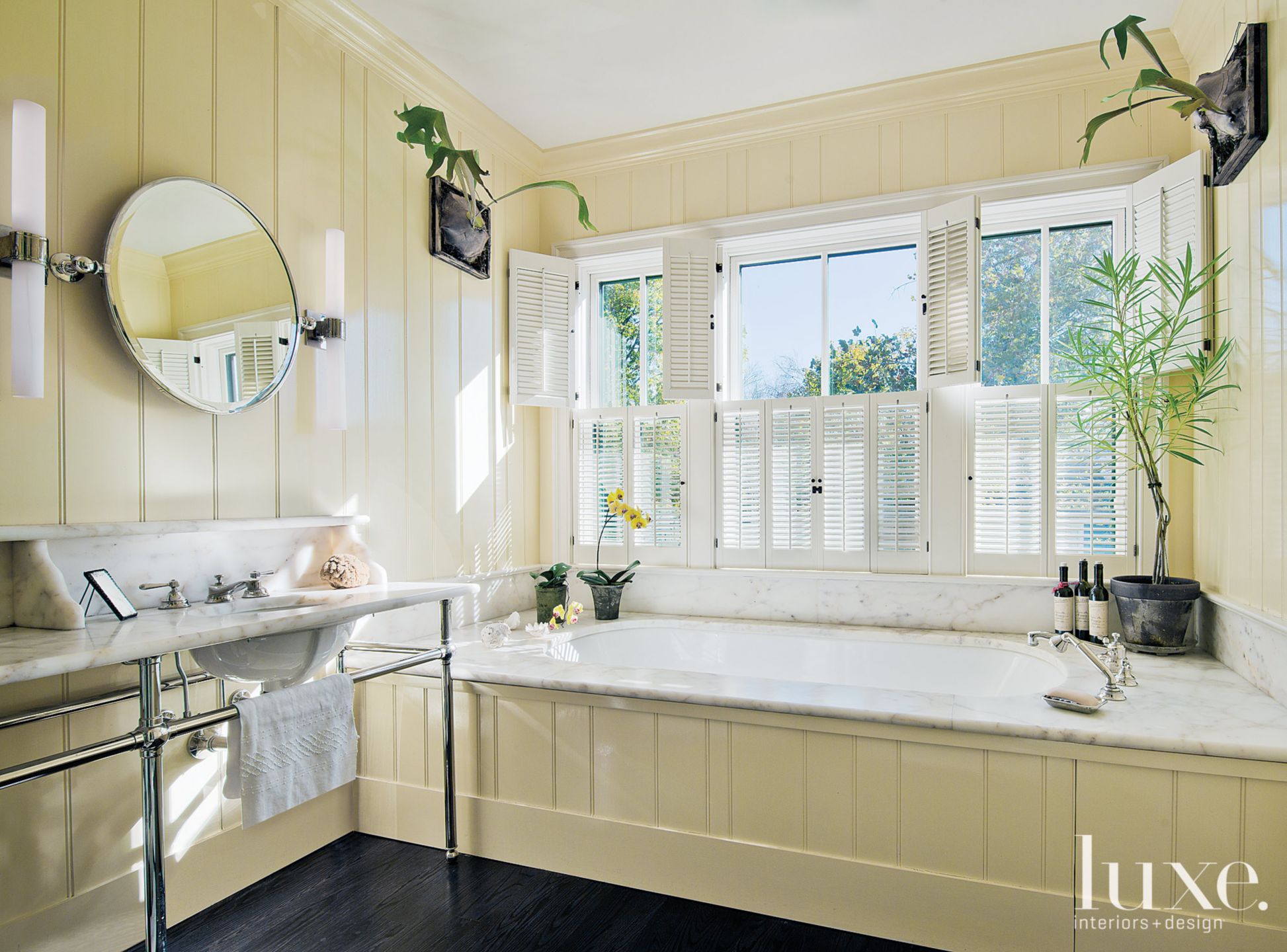 Traditional Yellow Master Bathroom with Marble Vanities - Luxe ...