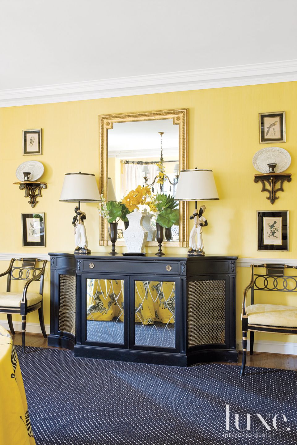 Yellow and Black Traditional Dining Room Luxe Interiors + Design