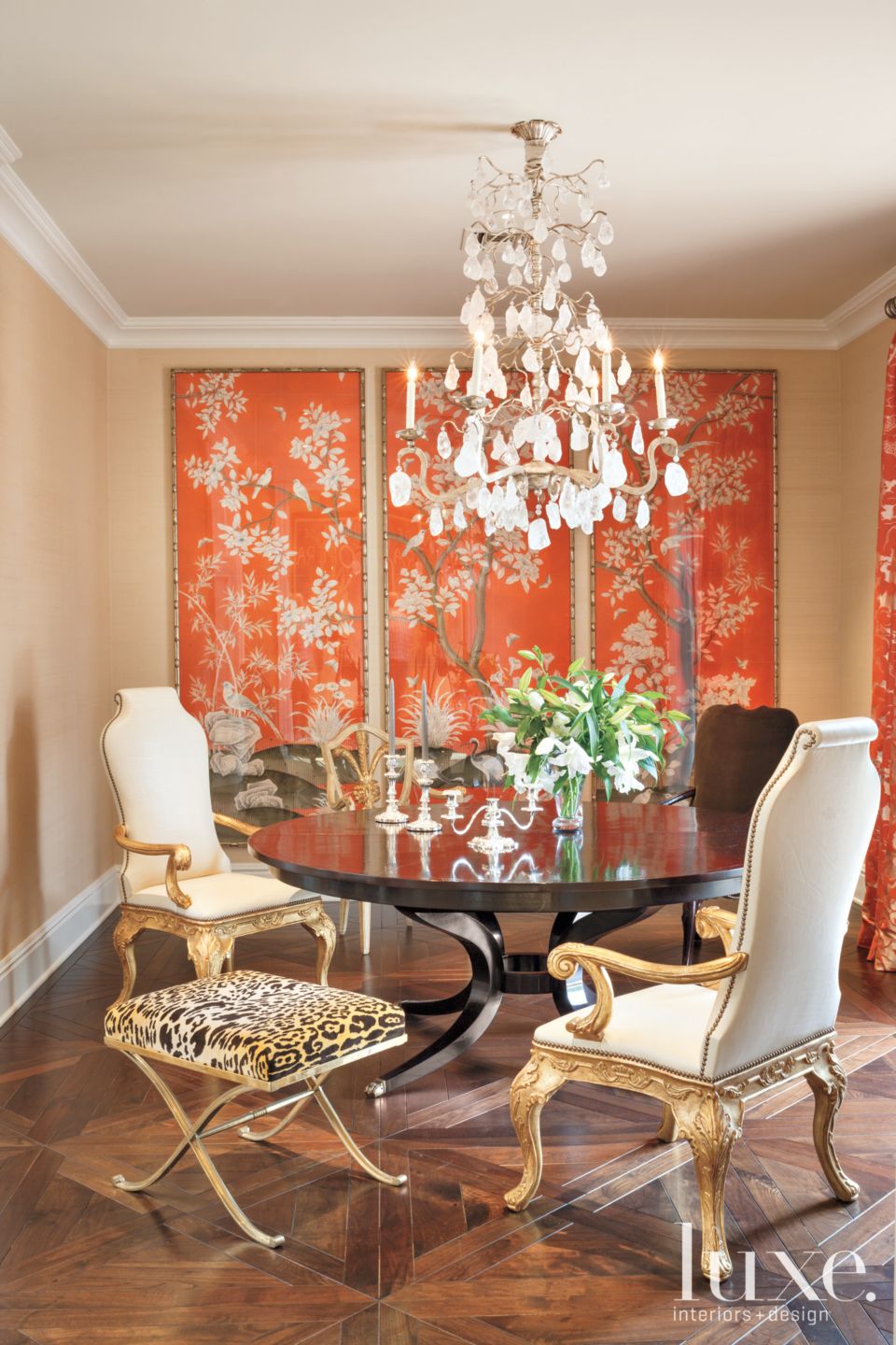 Orange and White Traditional Dining Room - Luxe Interiors + Design