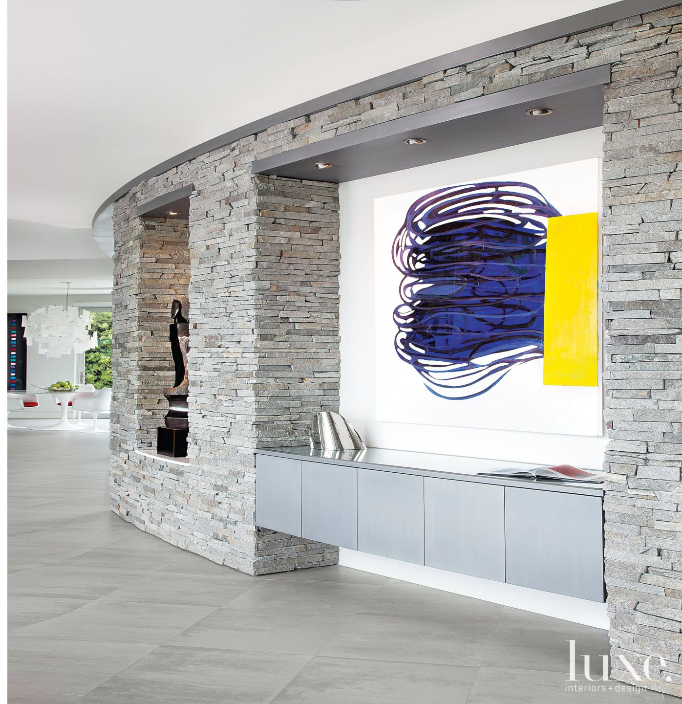 Contemporary Curved Granite Hallway Luxe Interiors + Design