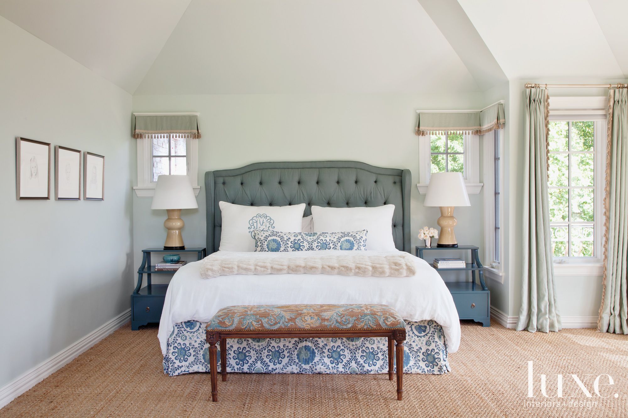 Traditional Green Master Bedroom - Luxe Interiors + Design