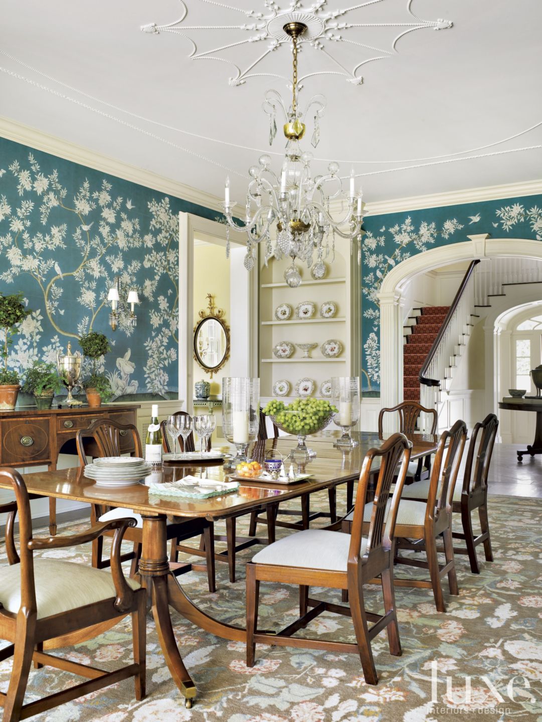 Formal and Floral Dining Room - Luxe Interiors + Design