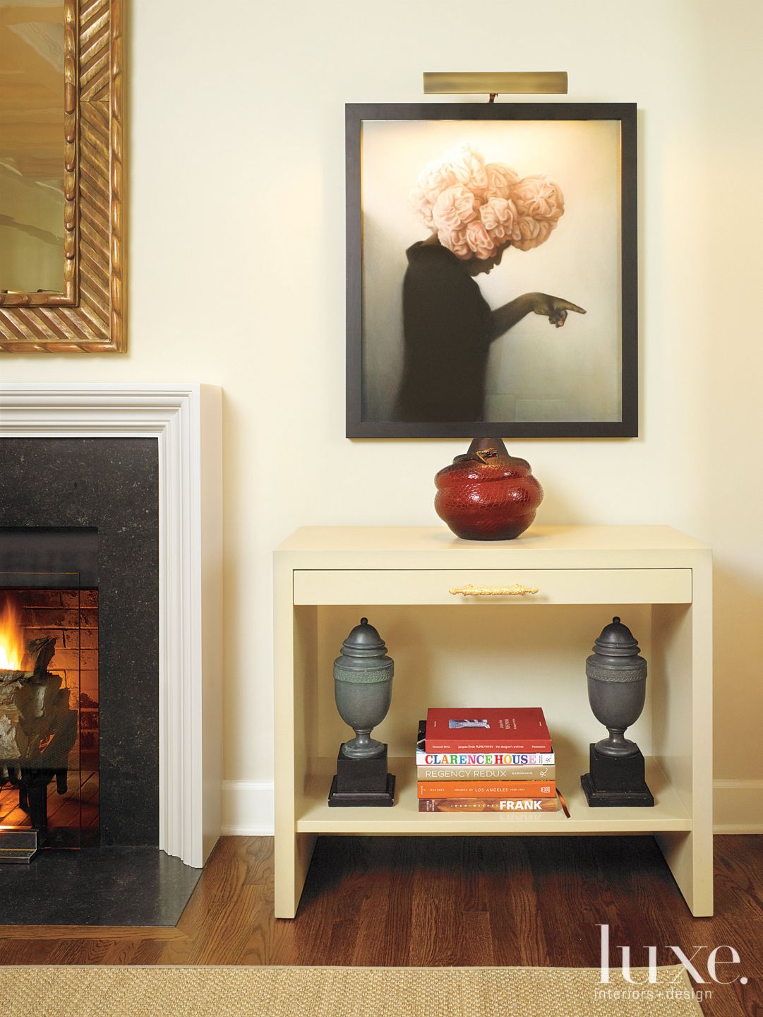 Cream colored living room table Luxe Interiors + Design