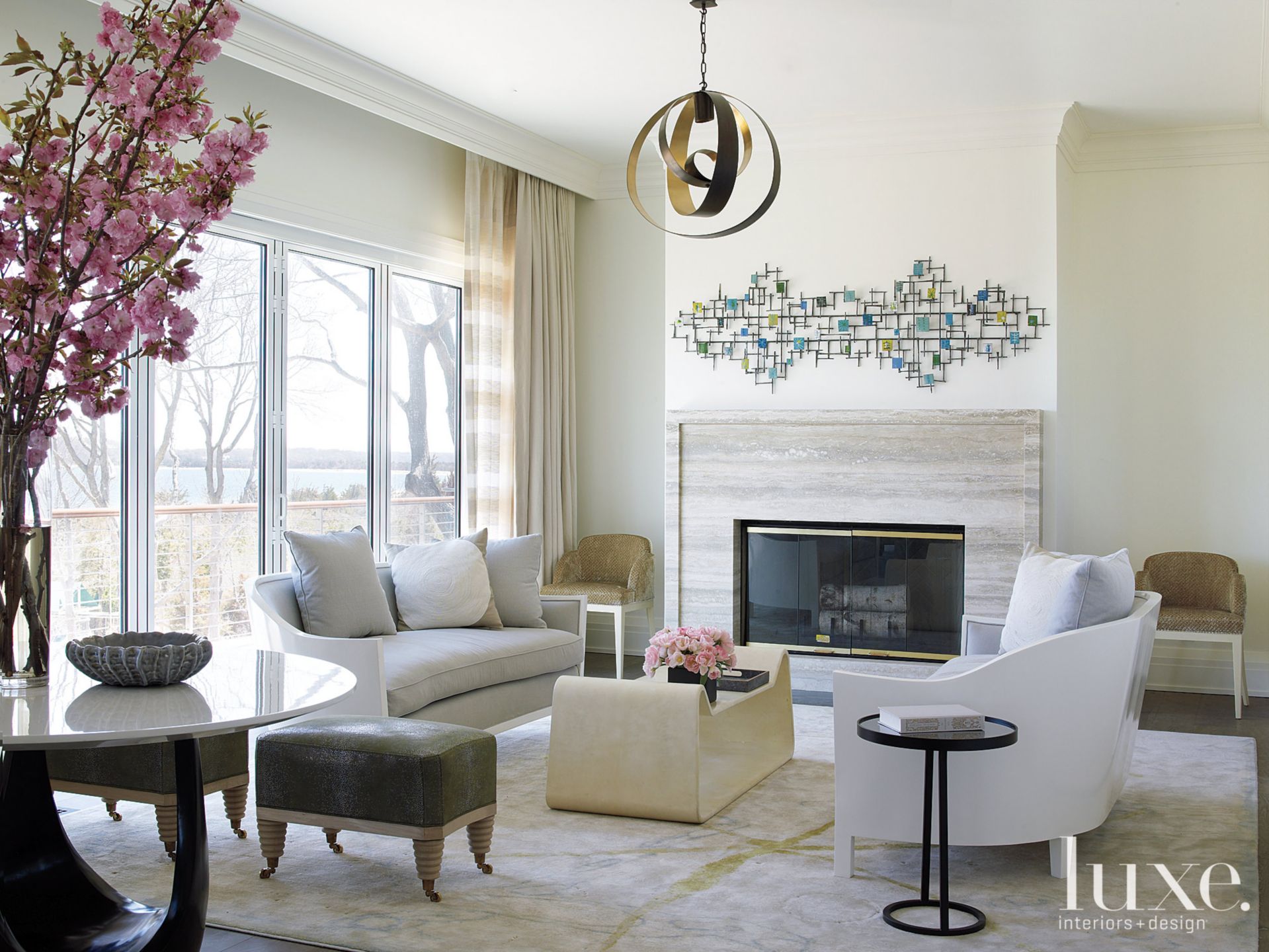 Contemporary White Living Room with Fleetwood Windows Luxe Interiors + Design