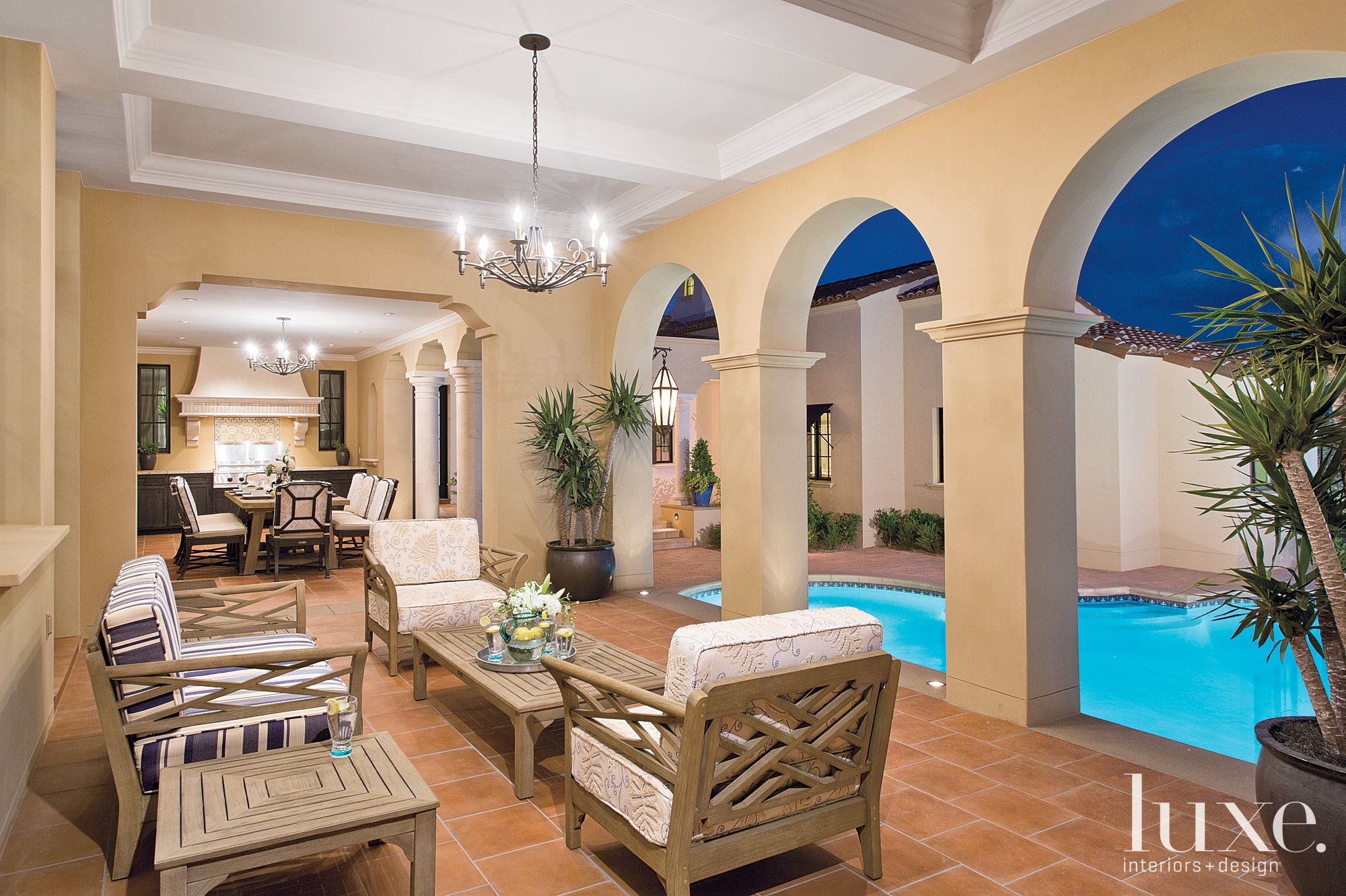 Traditional Neutral Poolside Area with TerraCotta Tiles Luxe