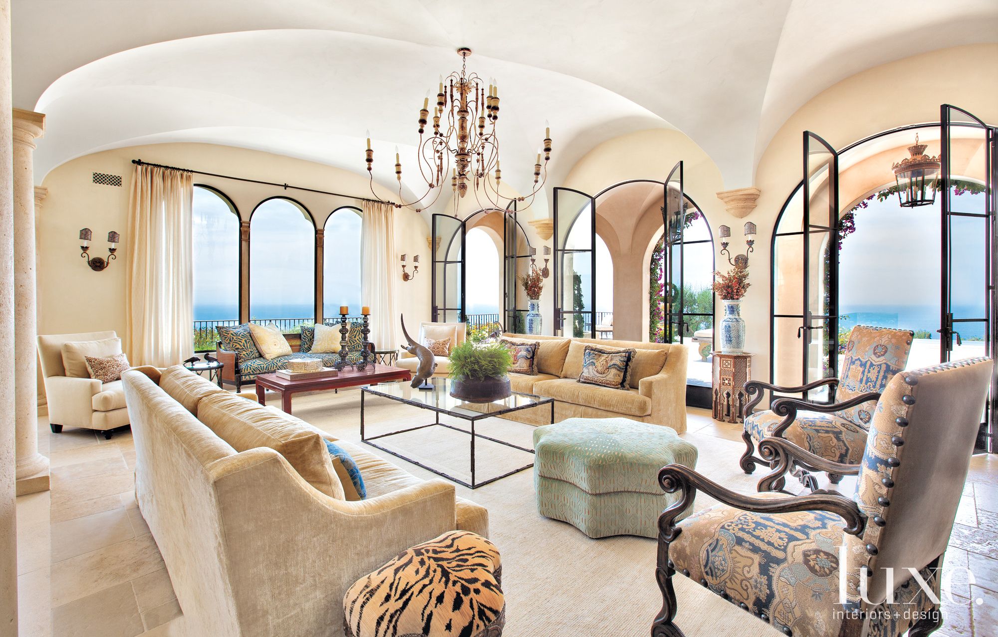 White and Cream Eclectic Living Room Luxe Interiors + Design