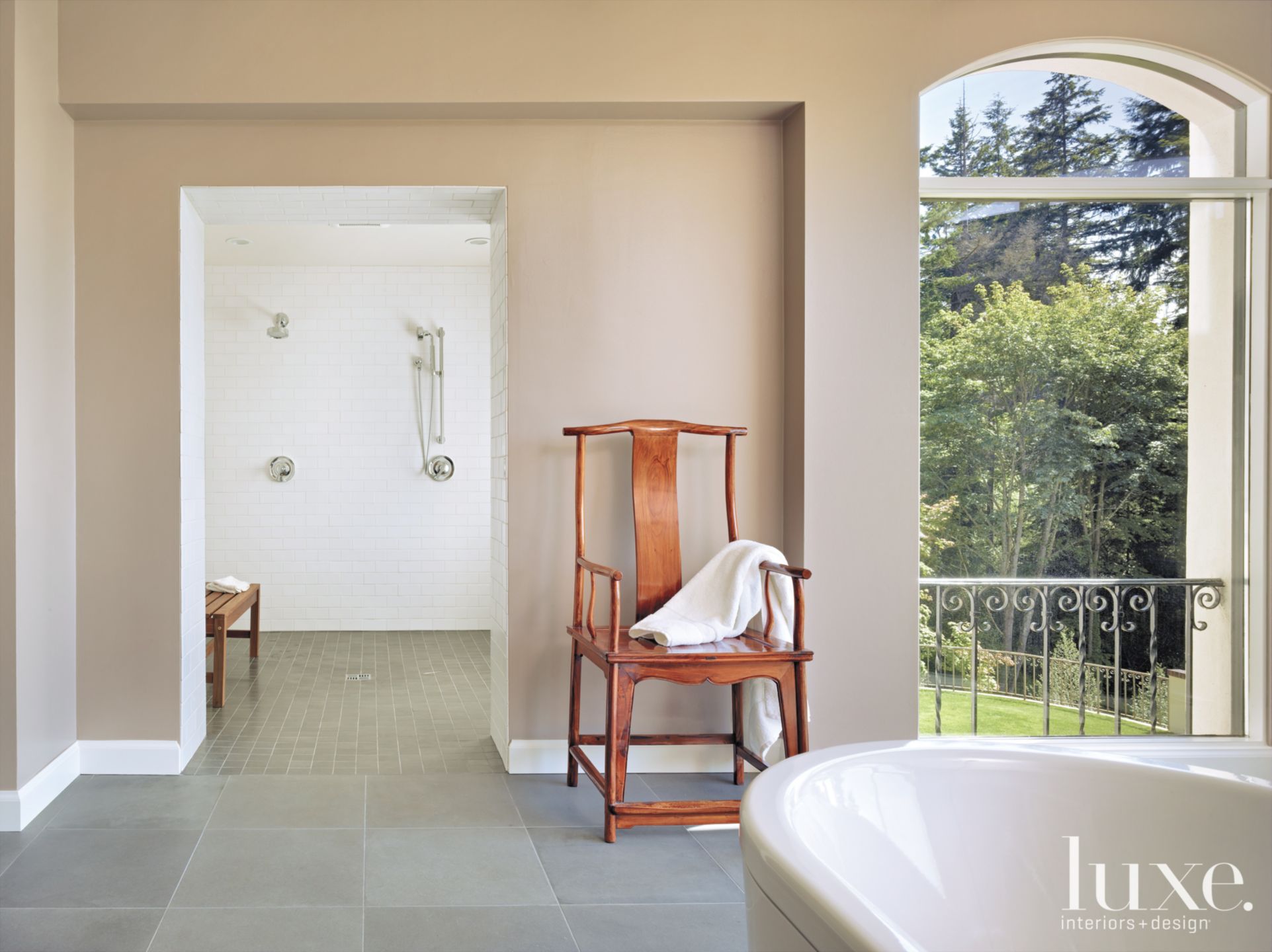 Neutral Transitional Bathroom Luxe Interiors + Design