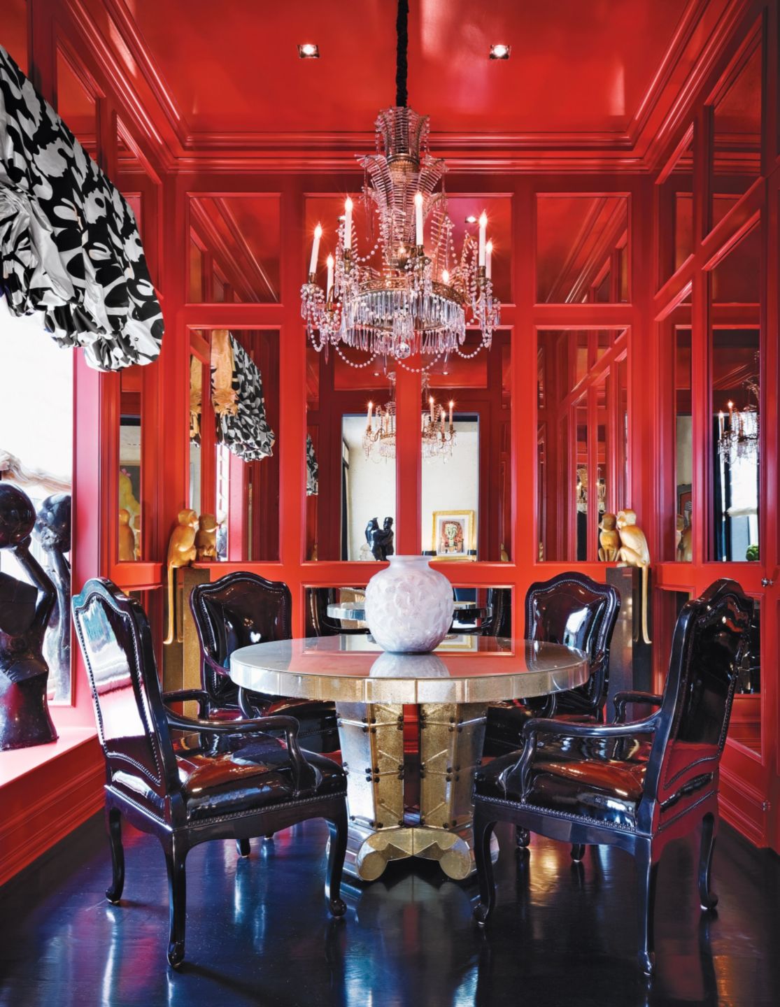 Eclectic Red Dining Room - Luxe Interiors + Design