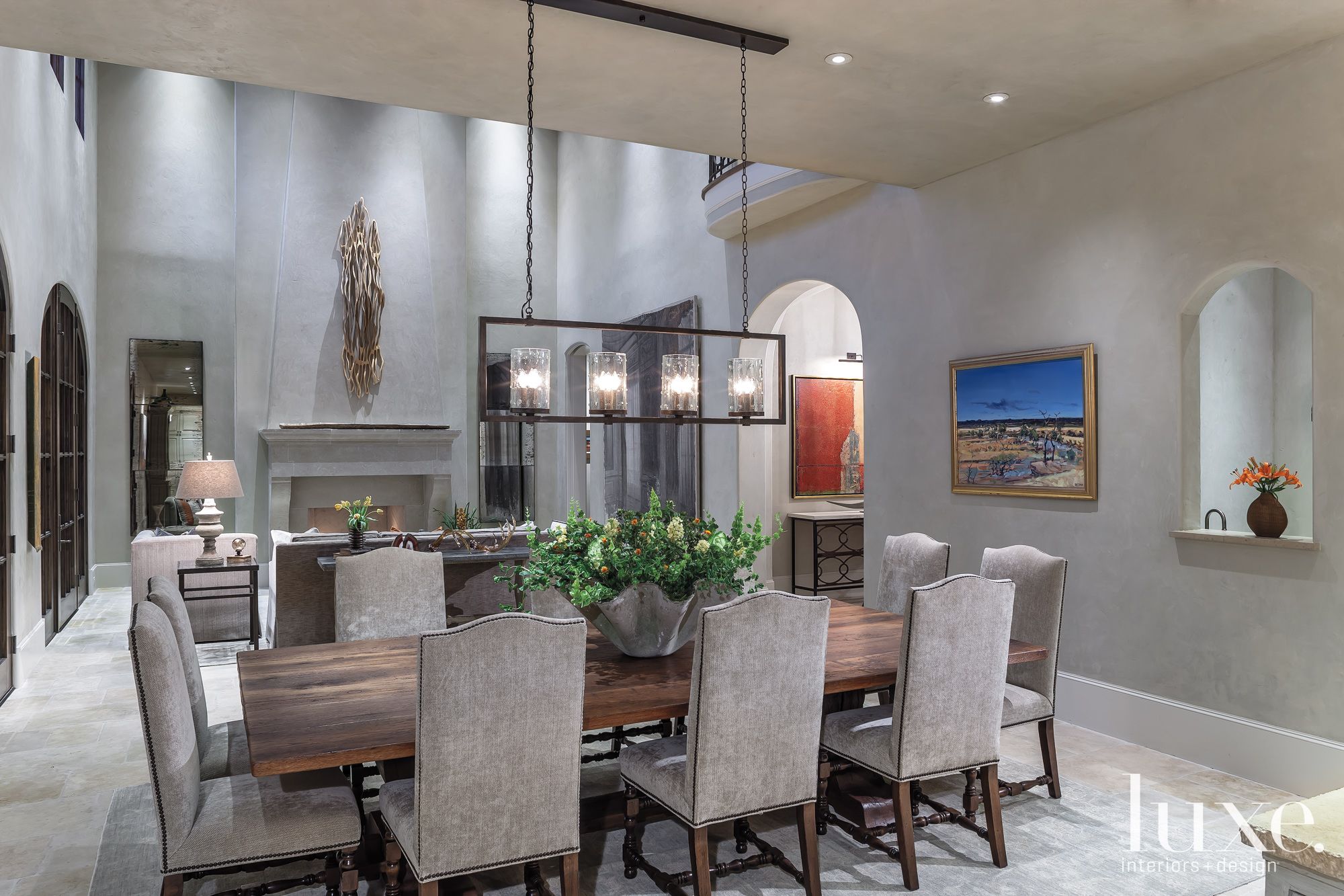 Transitional Gray Dining Room - Luxe Interiors + Design