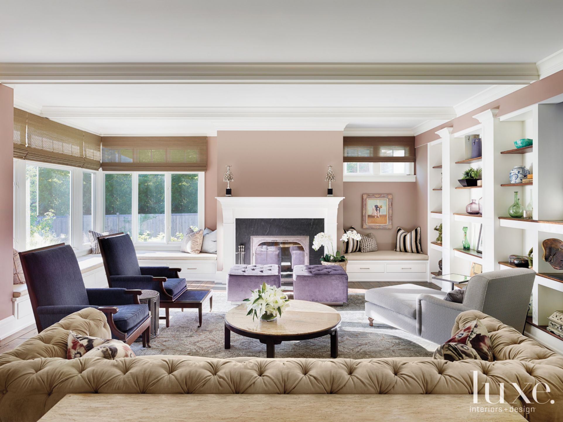Living Room With Purple Accents - Luxe Interiors + Design