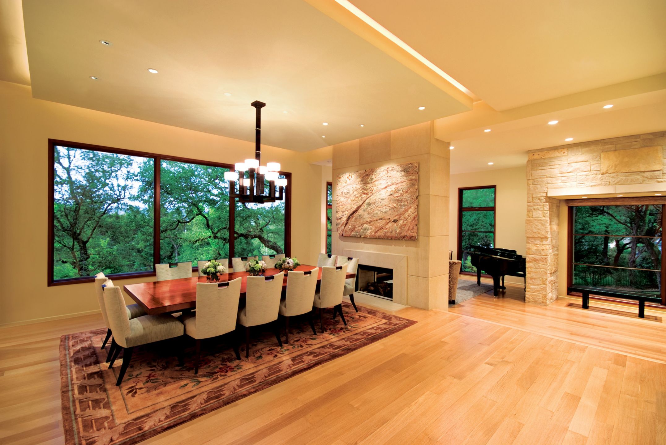 Contemporary Brown Dining Room - Luxe Interiors + Design