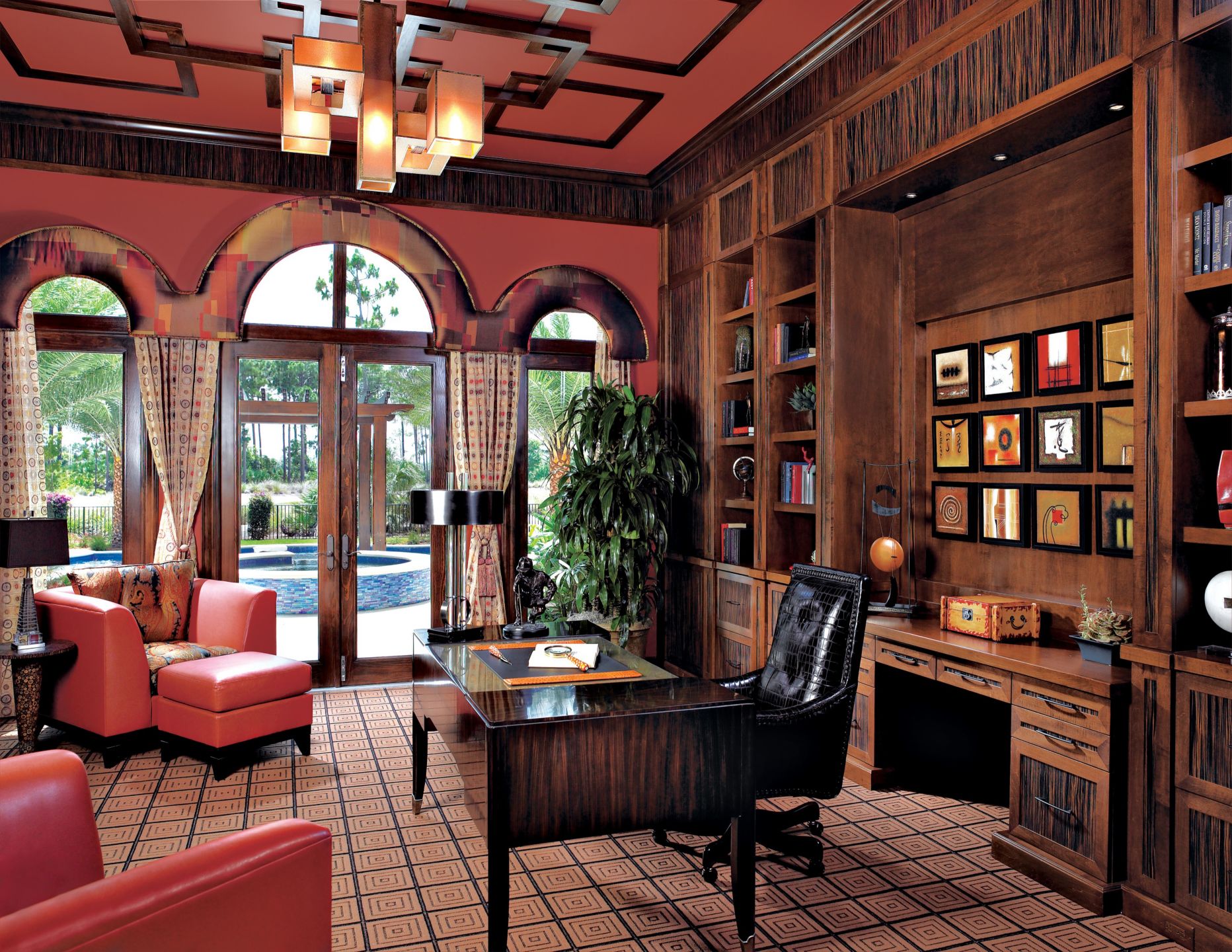 Contemporary Brown Library Luxe Interiors + Design