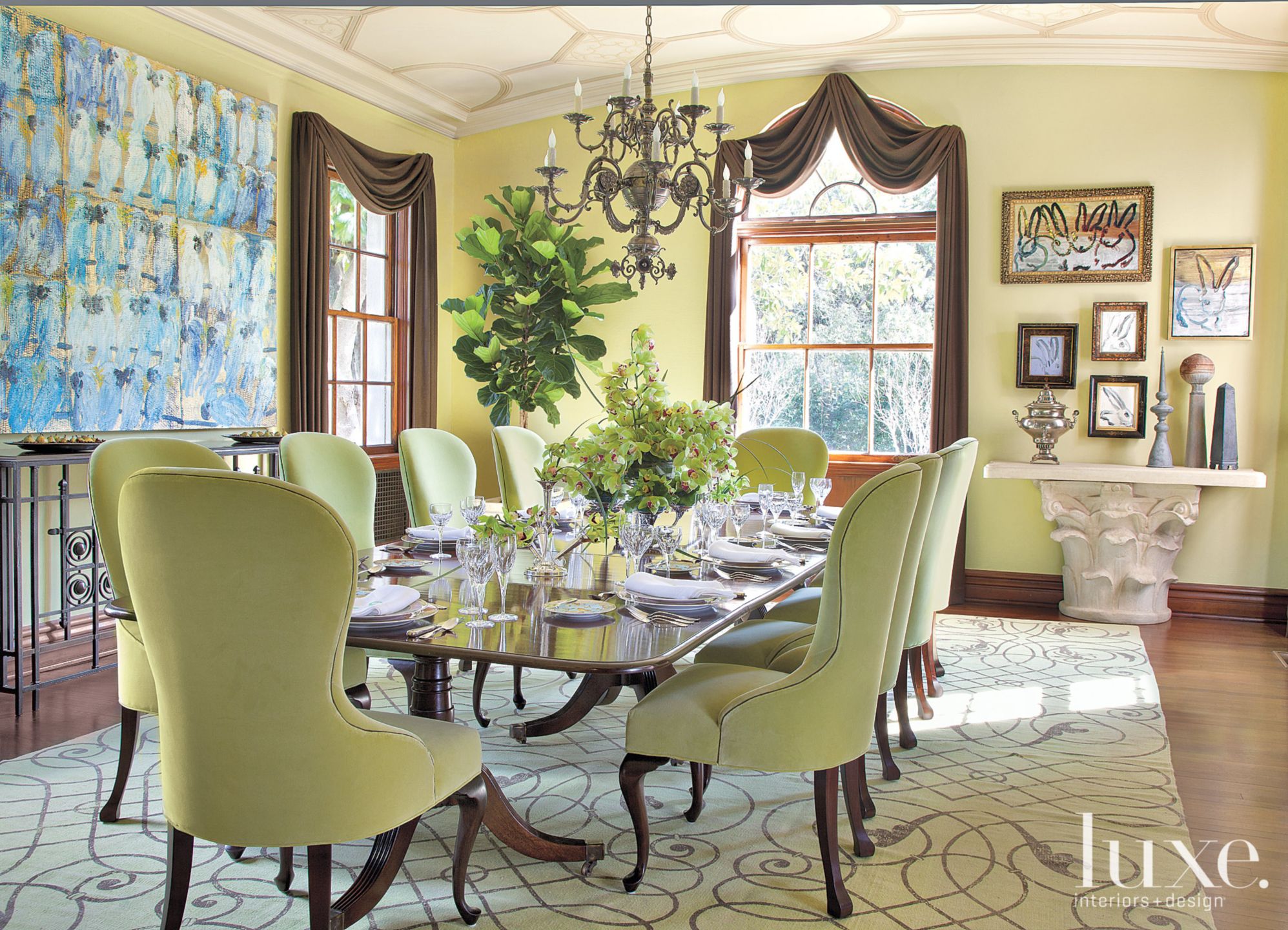 Green Traditional Dining Room Luxe Interiors + Design
