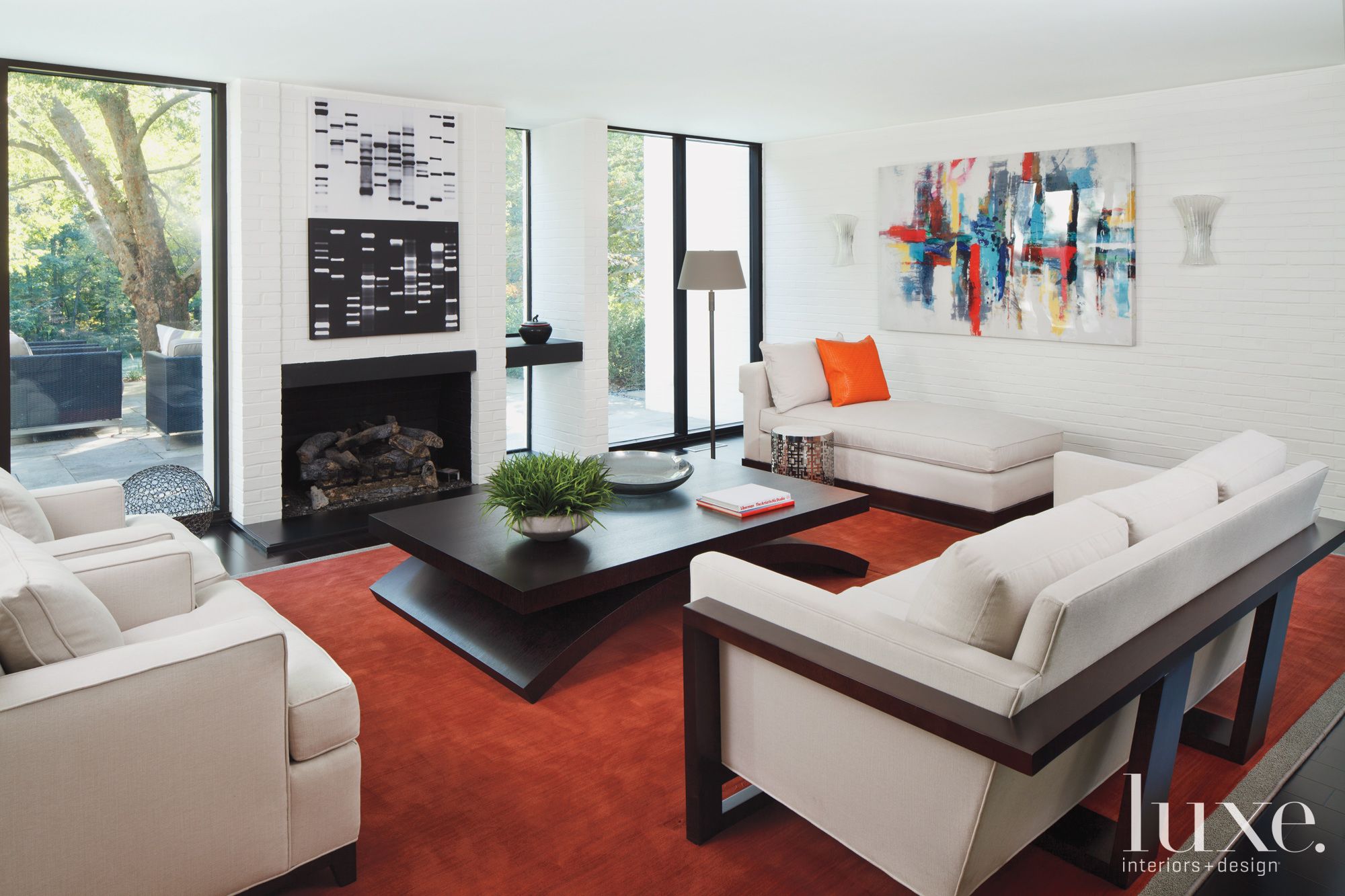 Contemporary White Brick Living Room Luxe Interiors + Design