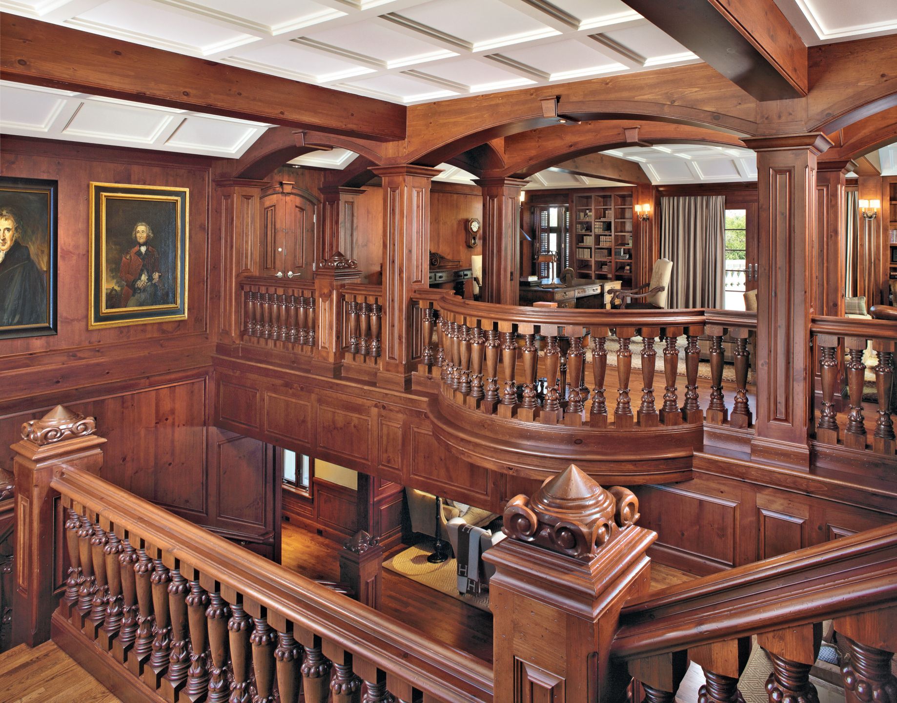 Traditional Brown Library - Luxe Interiors + Design