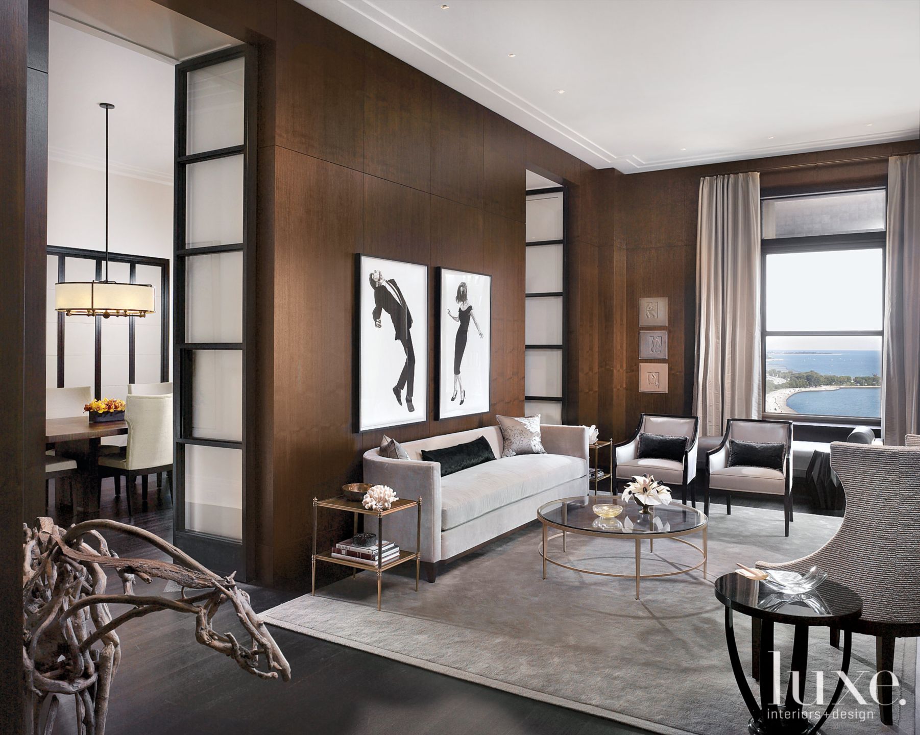 Brown Modern Living Room With Lakeside Views Luxe Interiors + Design