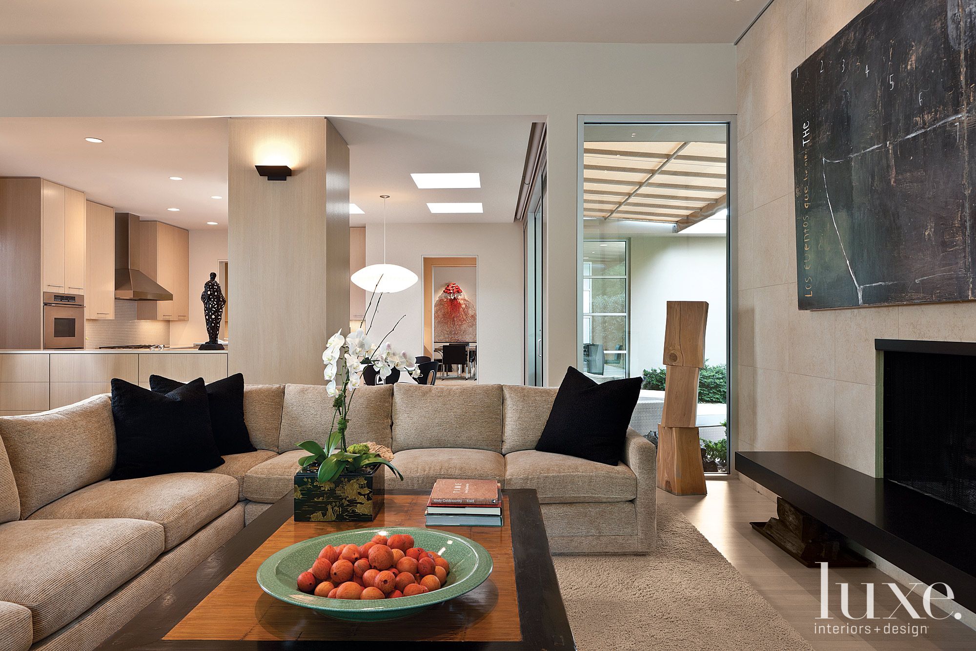 Neutral Contemporary Living Room Fireplace - Luxe Interiors + Design