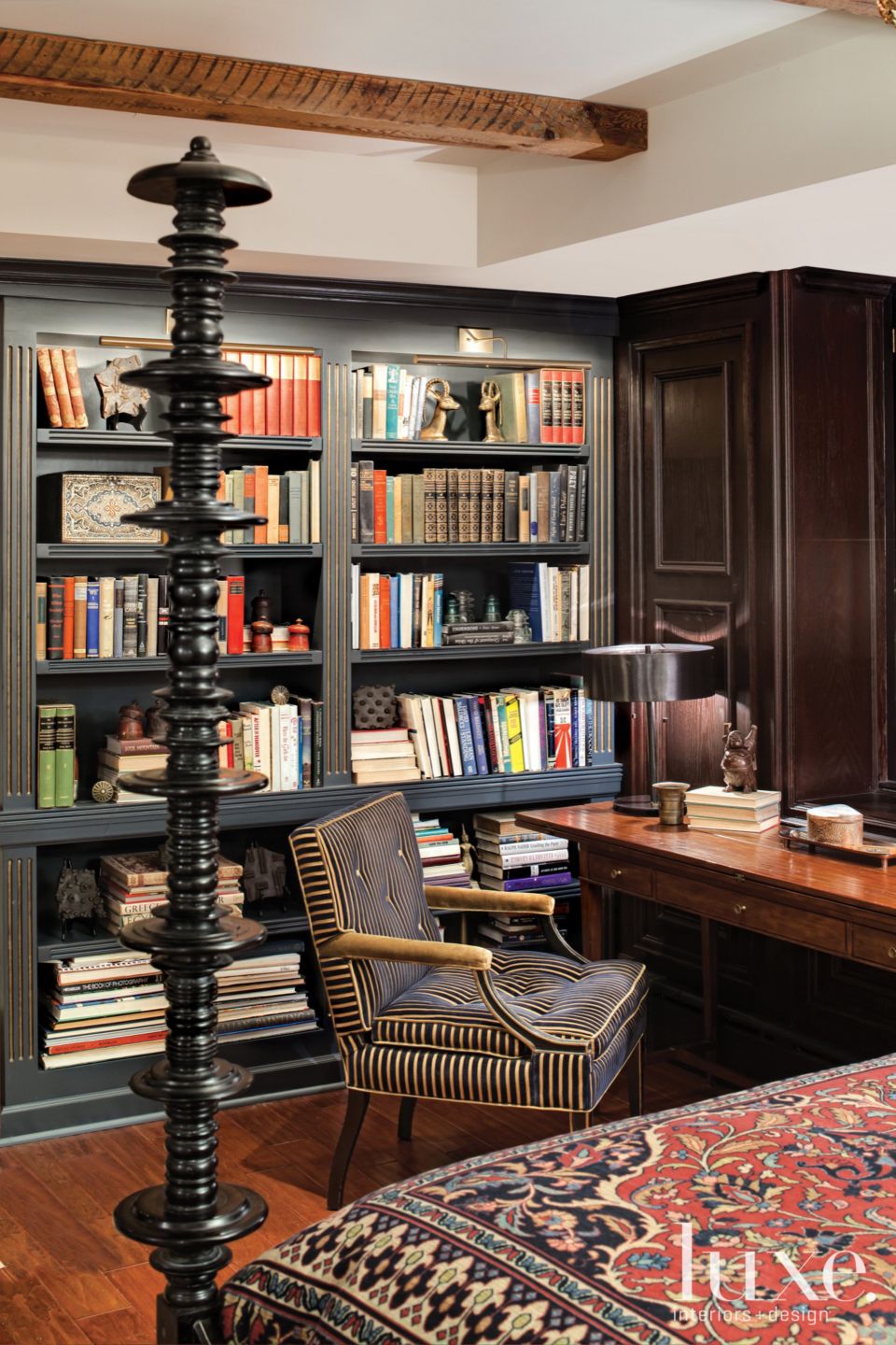 Black Transitional Bedroom Office Nook Luxe Interiors + Design