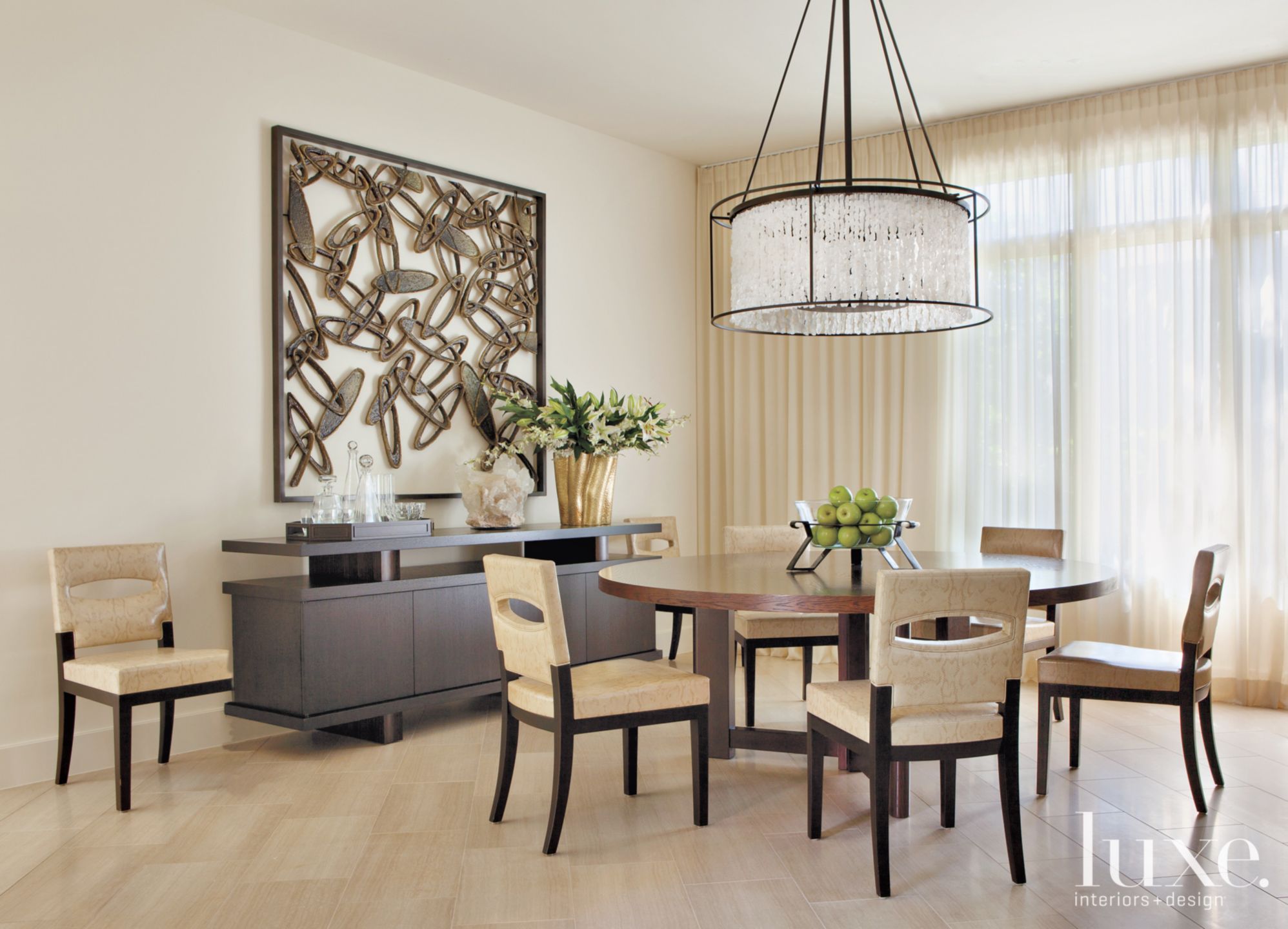 Modern Neutral Dining Room with CementandWood Artwork Luxe