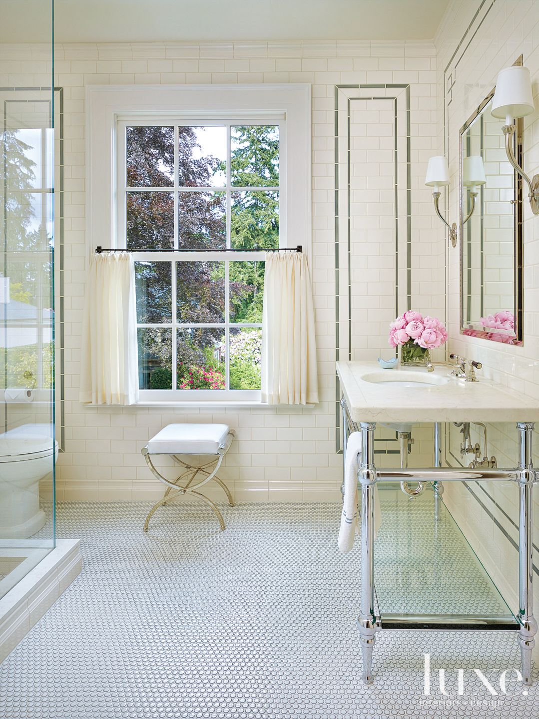 Traditional Cream Bathroom with Tile Walls Luxe Interiors + Design