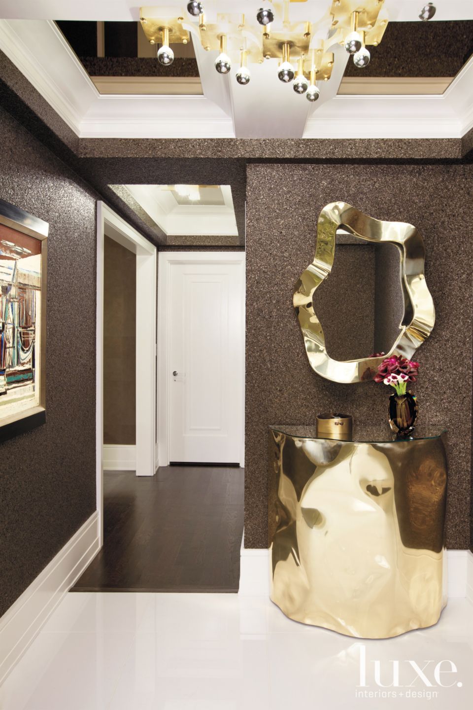 Modern Gold Accented Foyer Luxe Interiors + Design