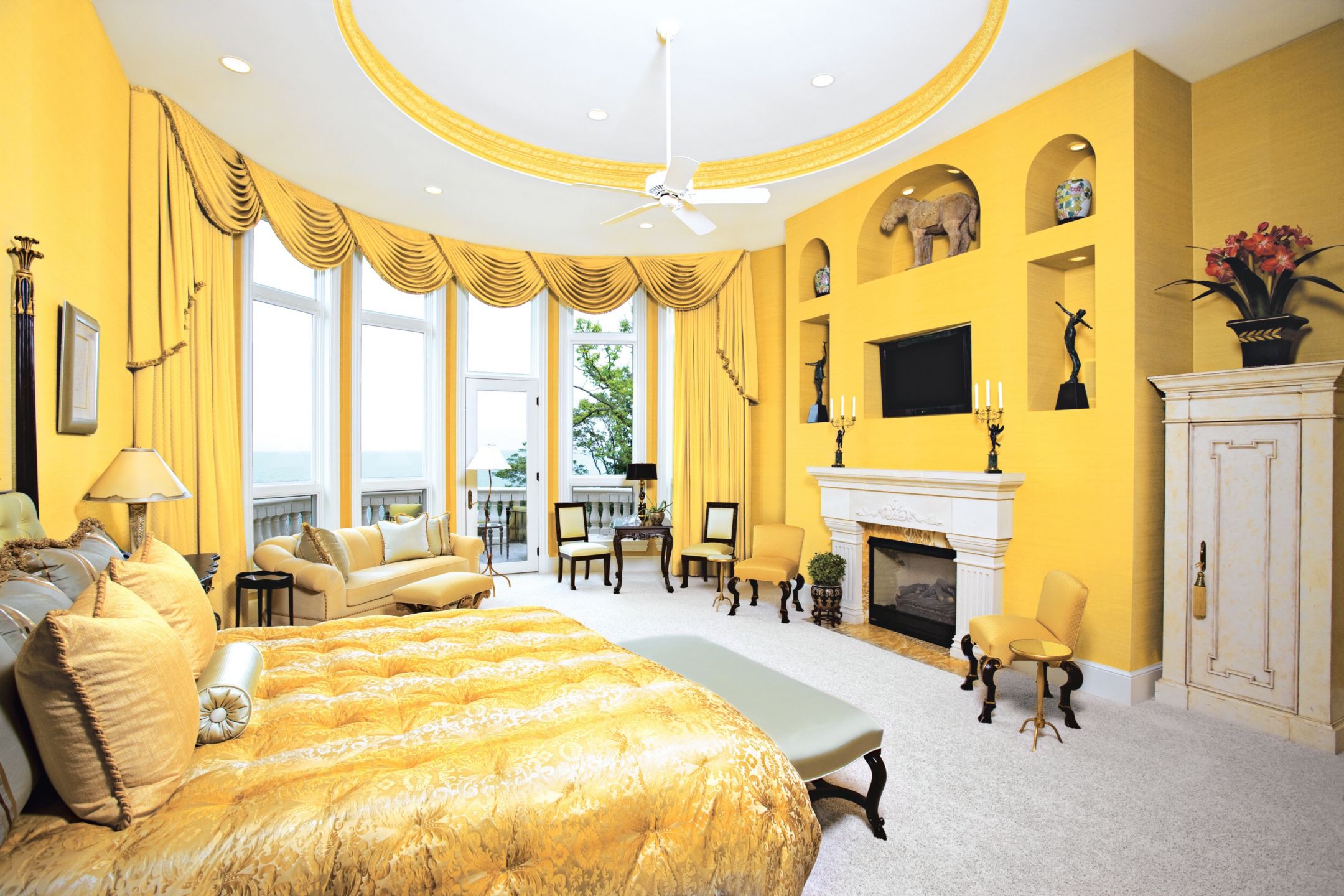 Traditional Yellow Master Bedroom with Gold Accents Luxe Interiors