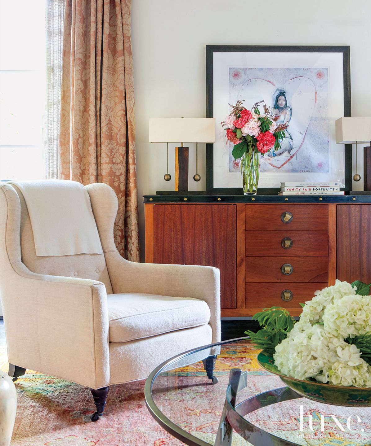 Eclectic White Living Room Wing Chair Luxe Interiors + Design