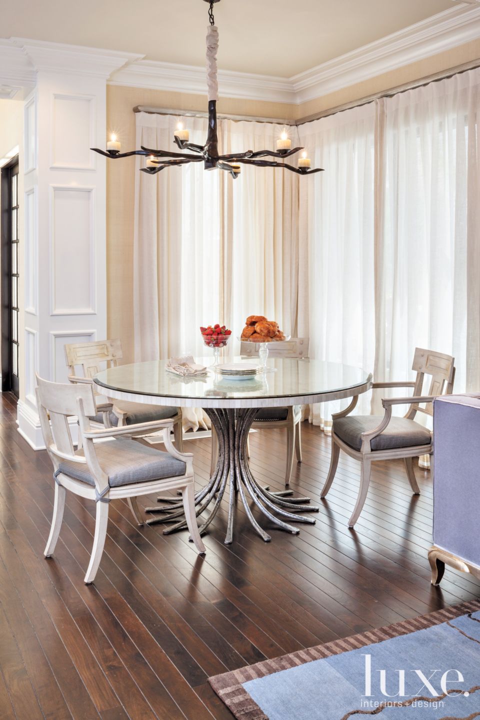 Traditional White and Silver Dining Room | Luxe Interiors + Design