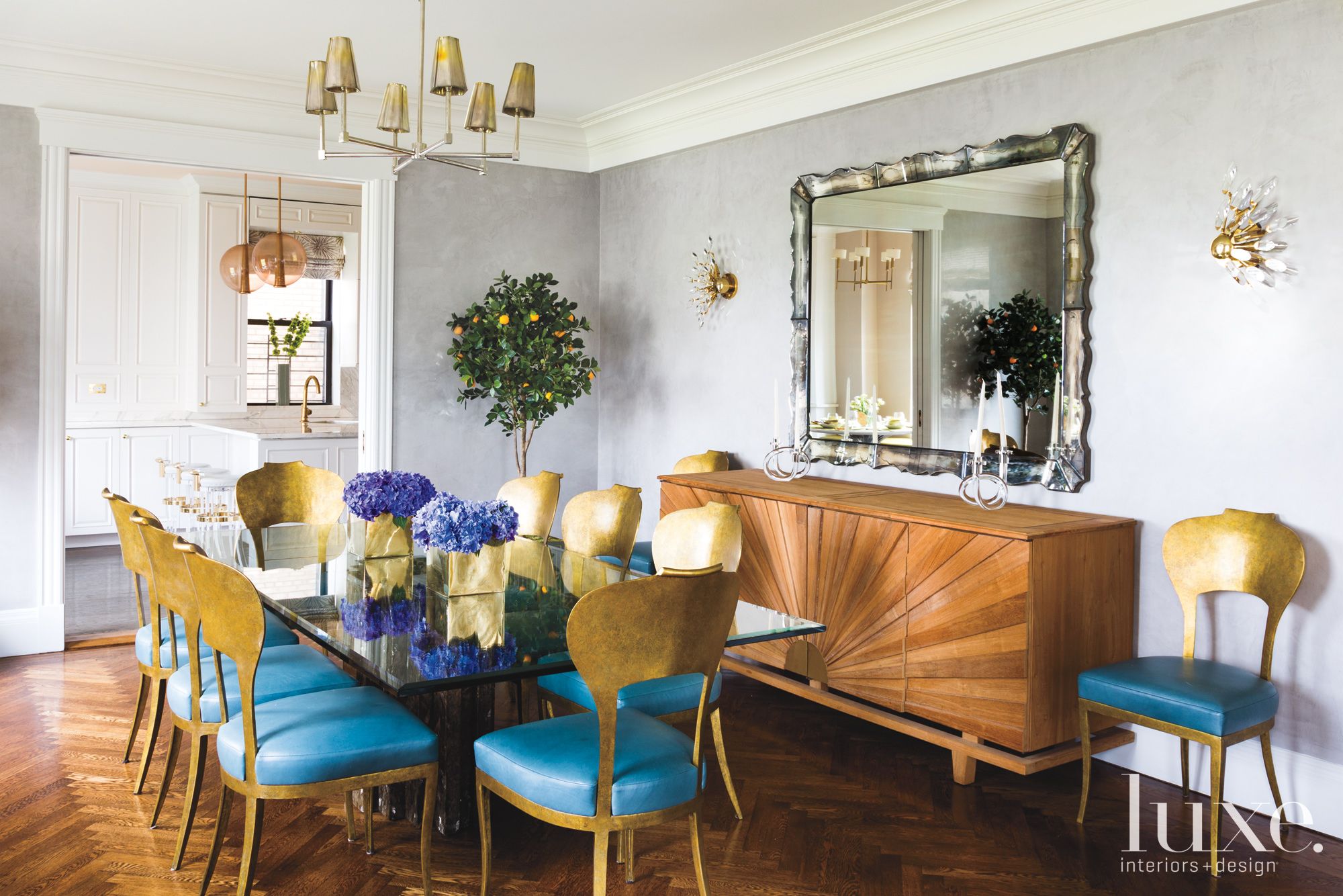 Modern Aqua Accented Dining Room - Luxe Interiors + Design