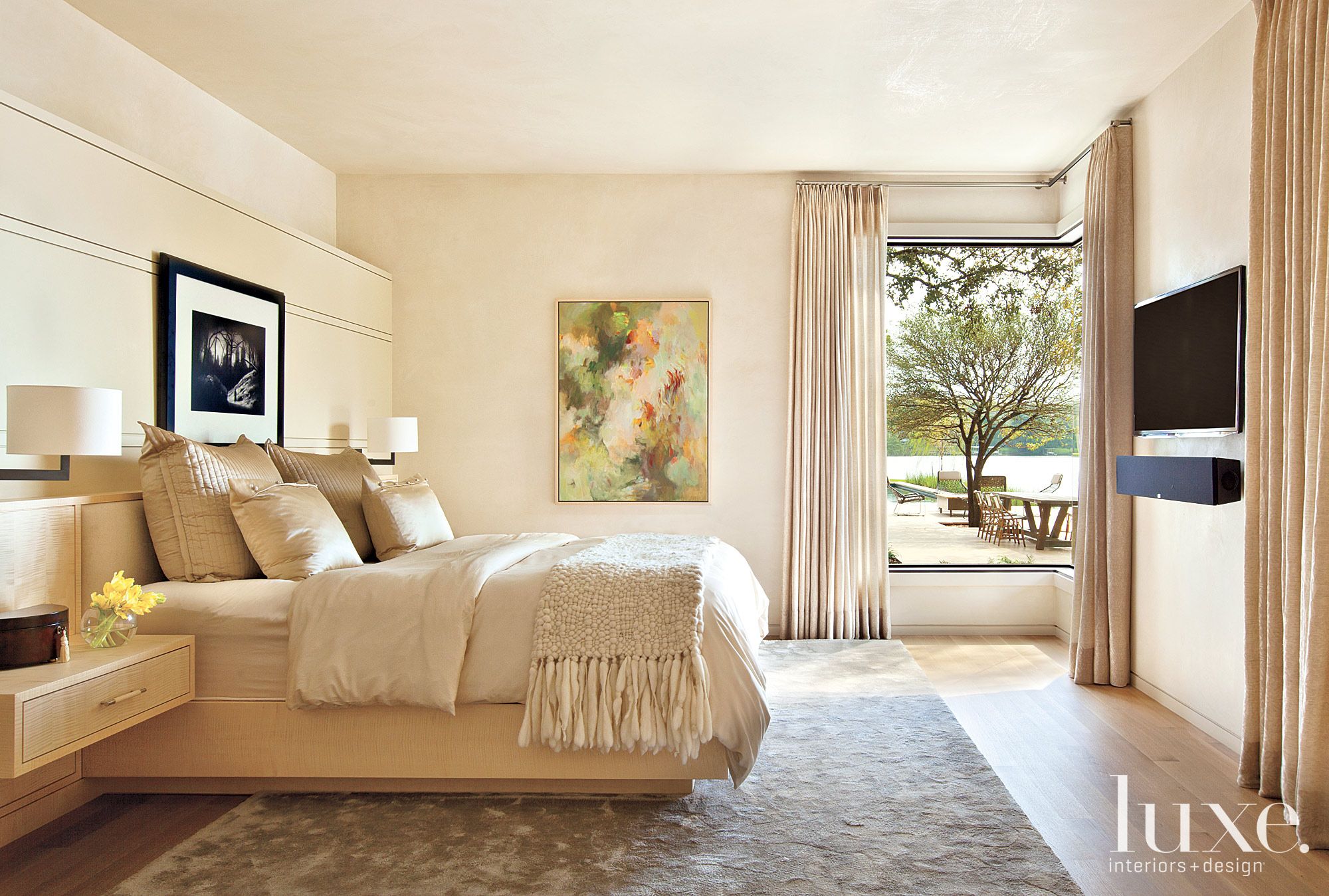 Contemporary Cream Master Bedroom - Luxe Interiors + Design