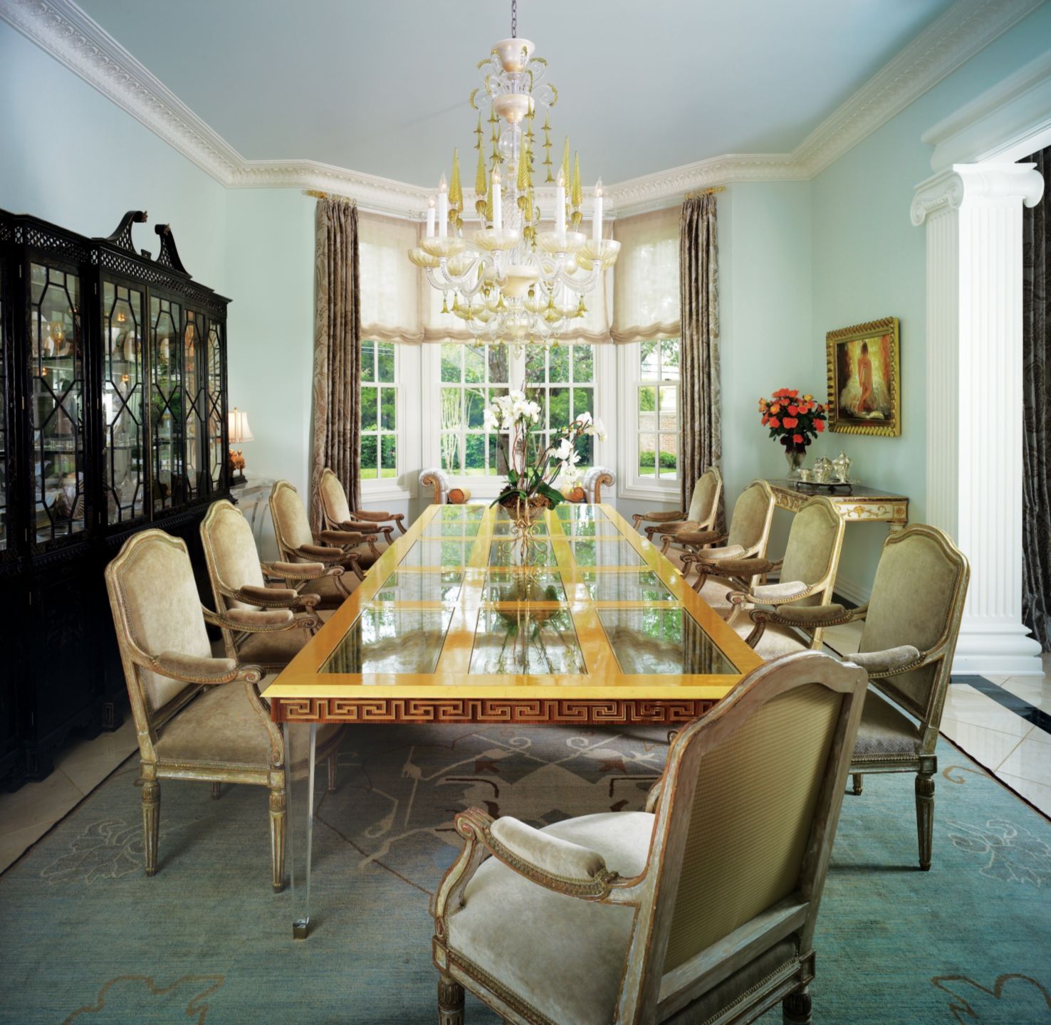 Light Blue Eclectic Dining Room - Luxe Interiors + Design