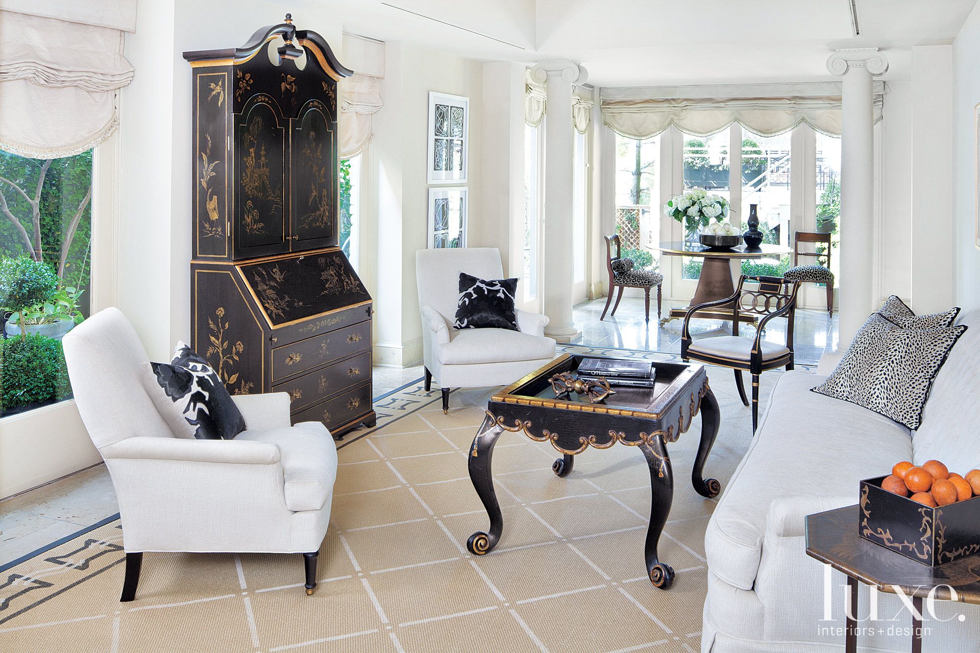 White and Cream Transitional Living Room | Luxe Interiors + Design