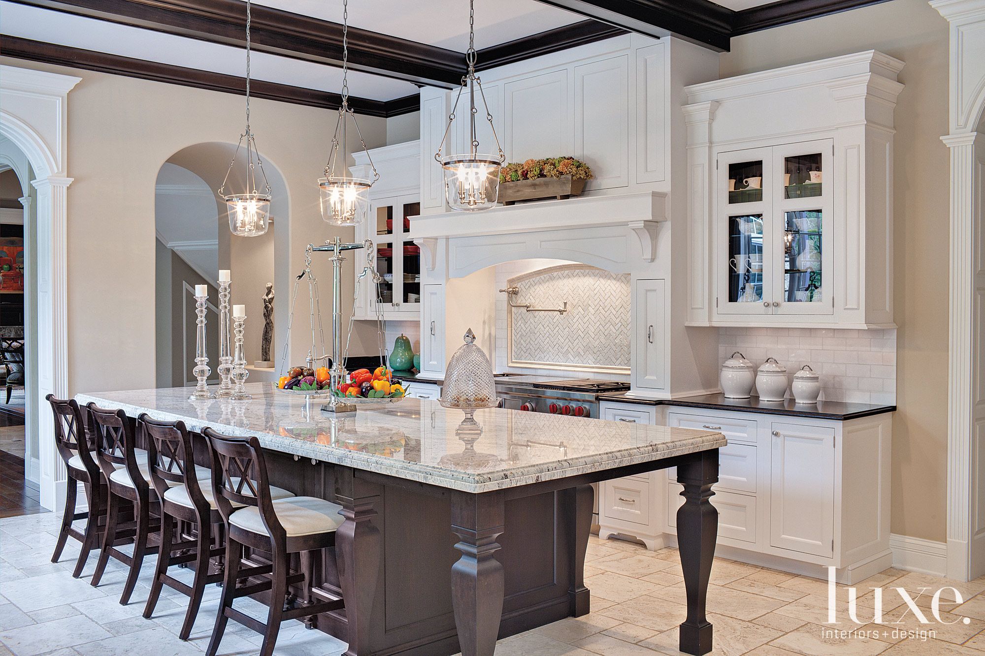 French-Inspired Limestone Kitchen - Luxe Interiors + Design