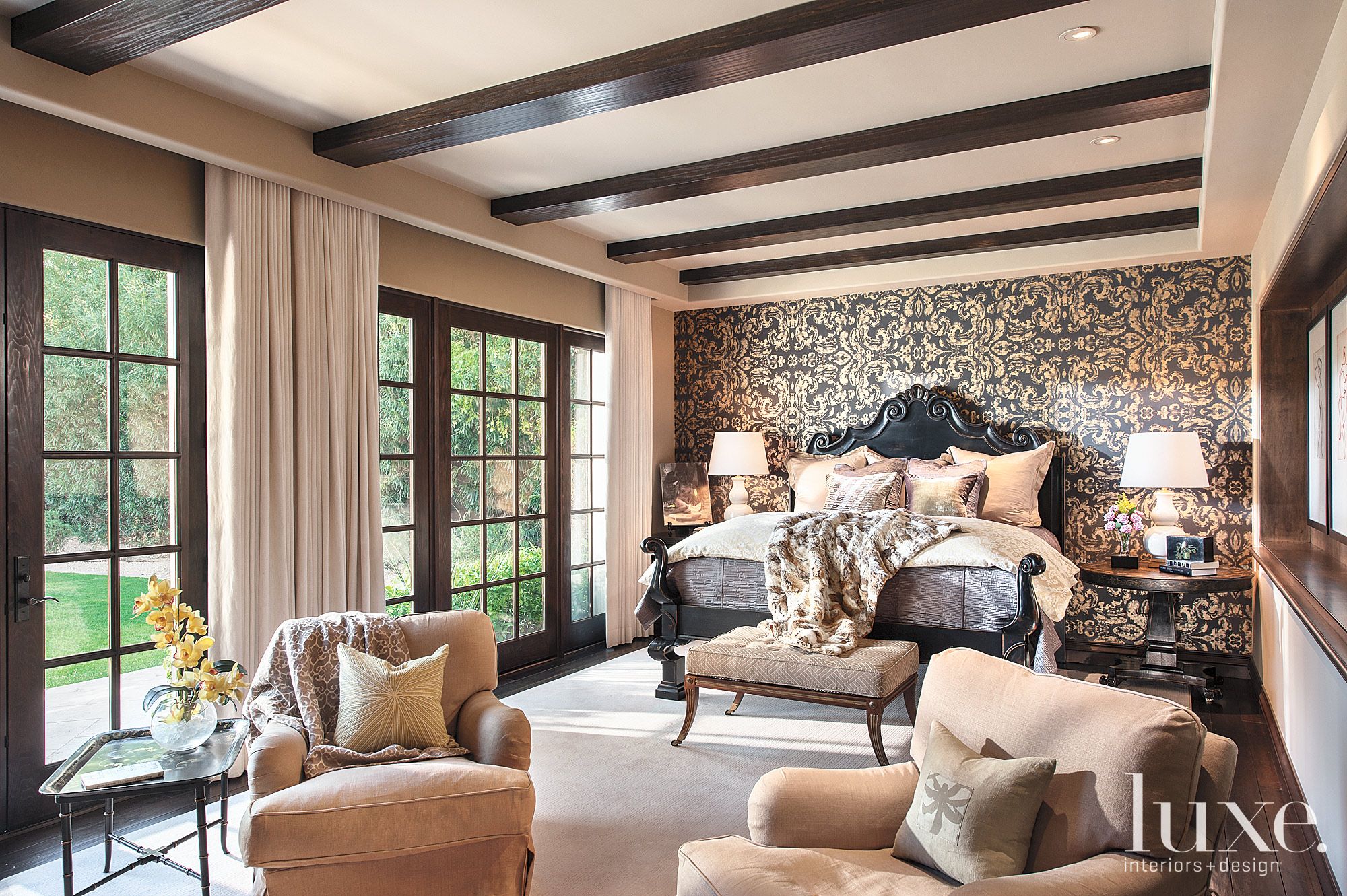 Contemporary Brown Master Bedroom Luxe Interiors + Design