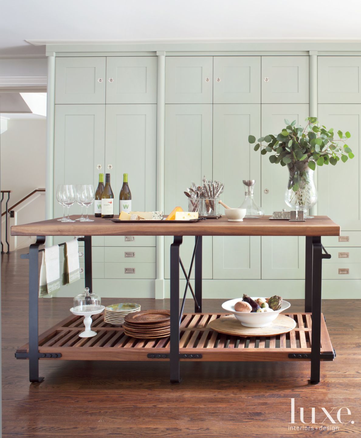 Traditional Blue-Green Kitchen Cabinets - Luxe Interiors + Design