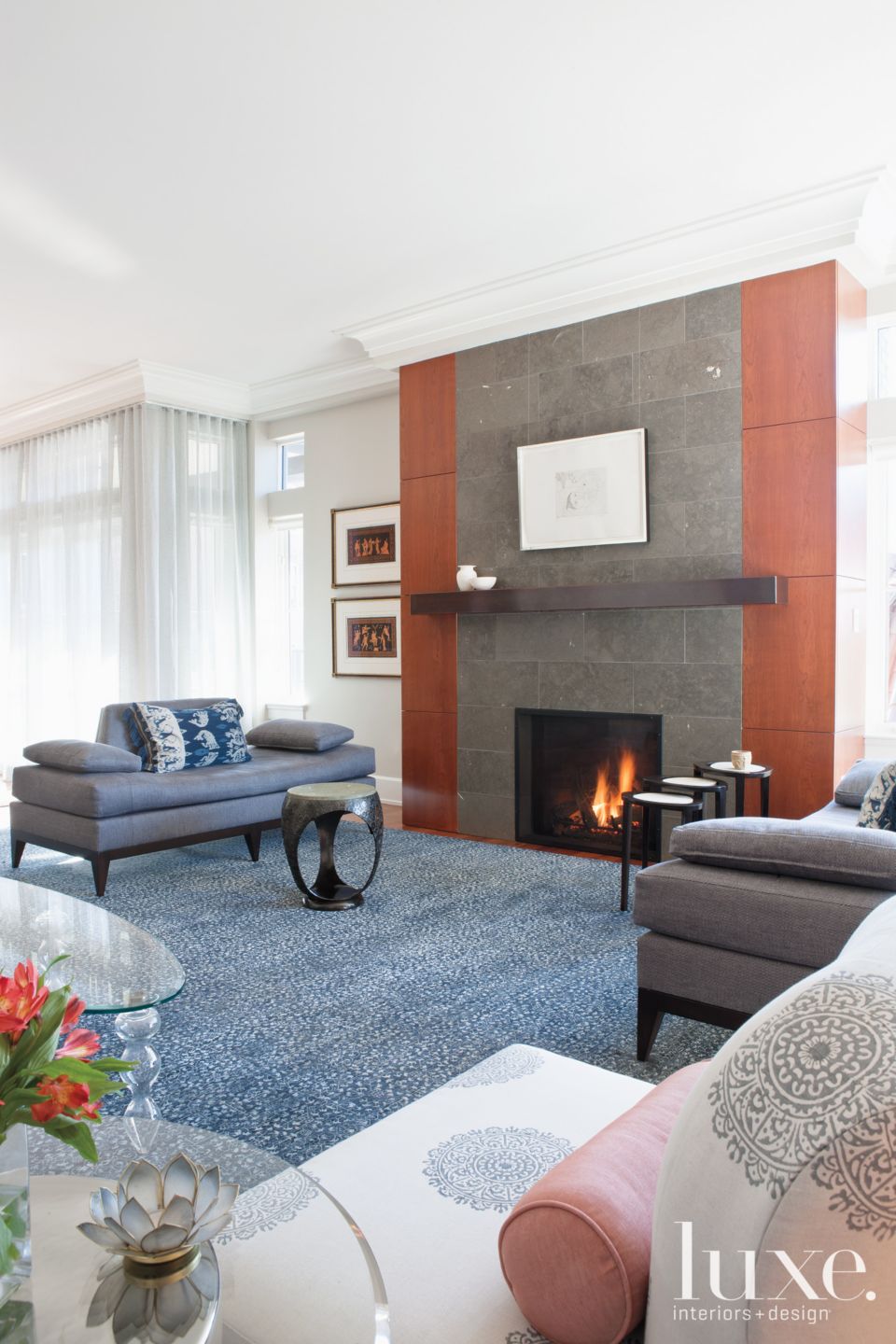 Modern Blue and White Living Room Luxe Interiors + Design