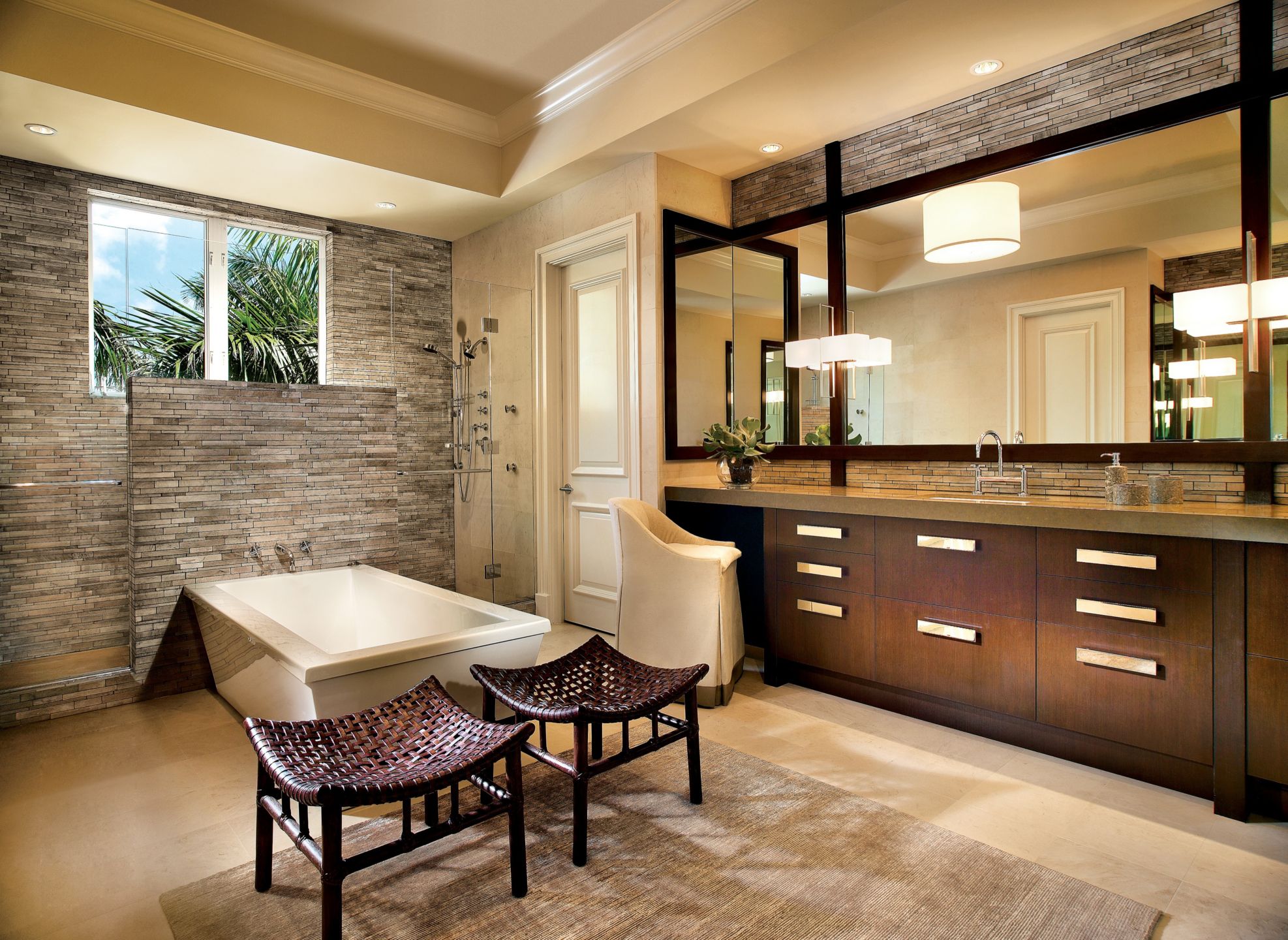Tan Modern Bathroom - Luxe Interiors + Design