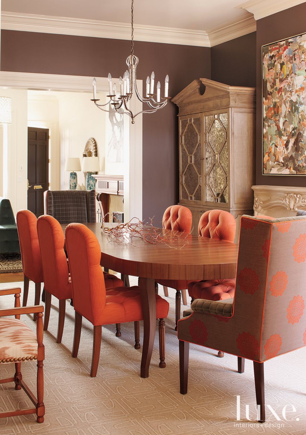 Taupe and Orange Transitional Victorian Dining Room - Luxe Interiors ...