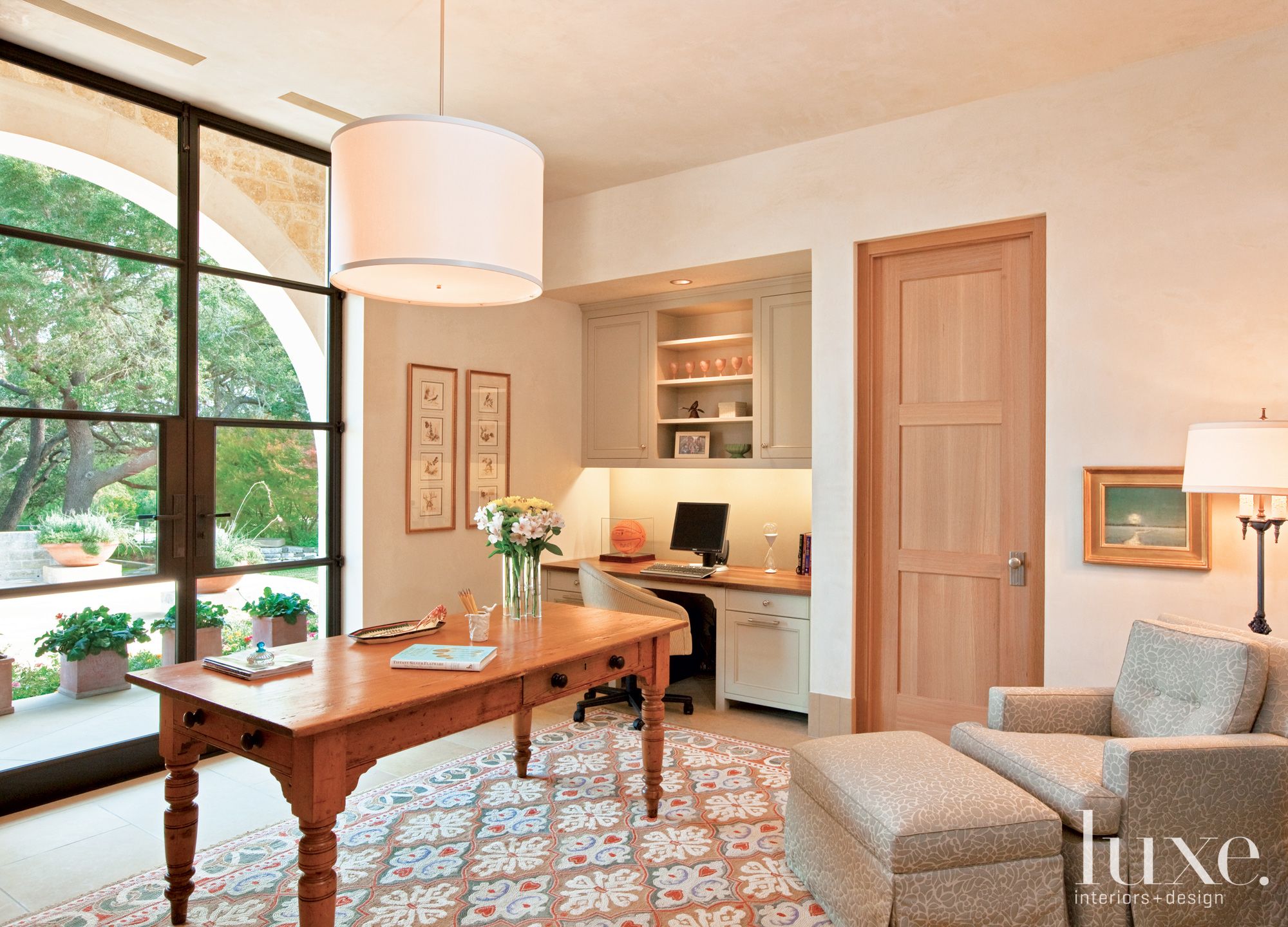 Cream Country Office with Glass and Steel Doors - Luxe Interiors + Design