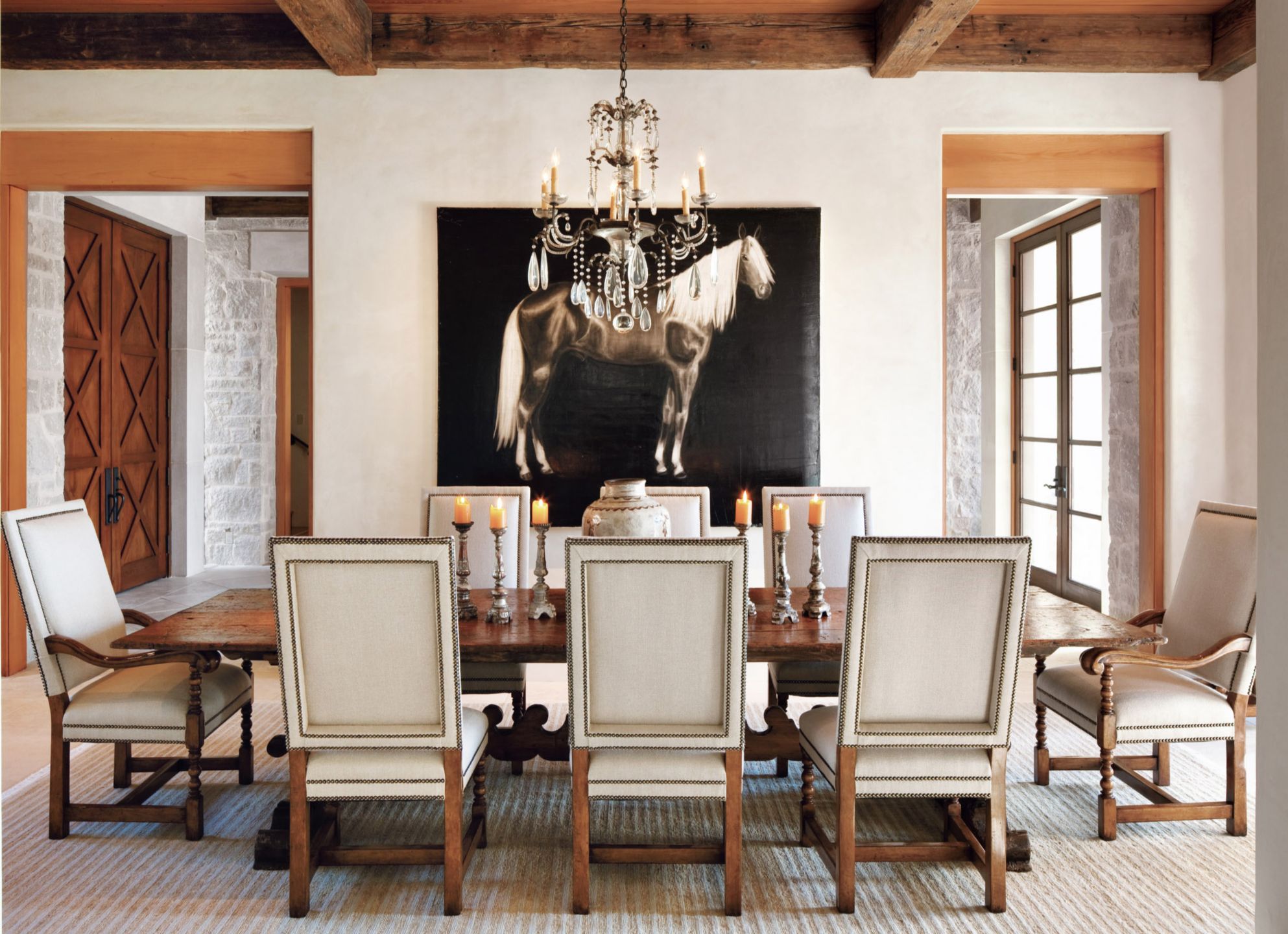Contemporary Equine Artwork Dining Room Luxe Interiors + Design