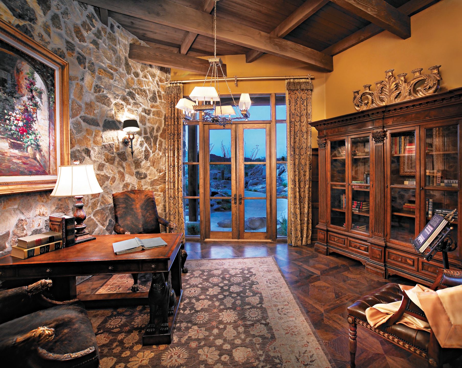 Rustic Brown Library - Luxe Interiors + Design