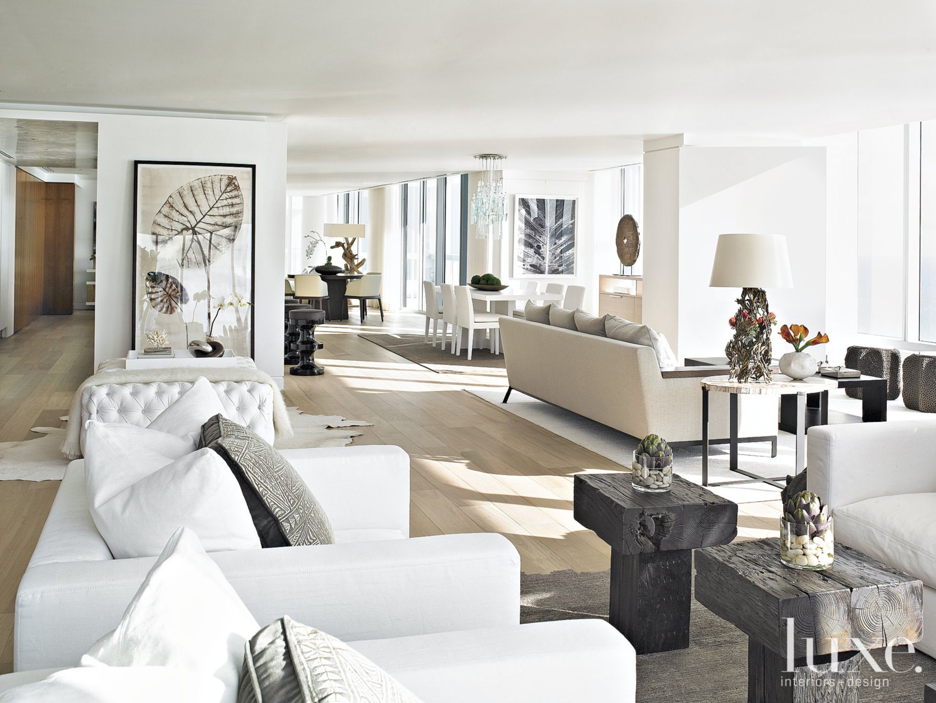 Neutral & White Contemporary Living Room Luxe Interiors + Design