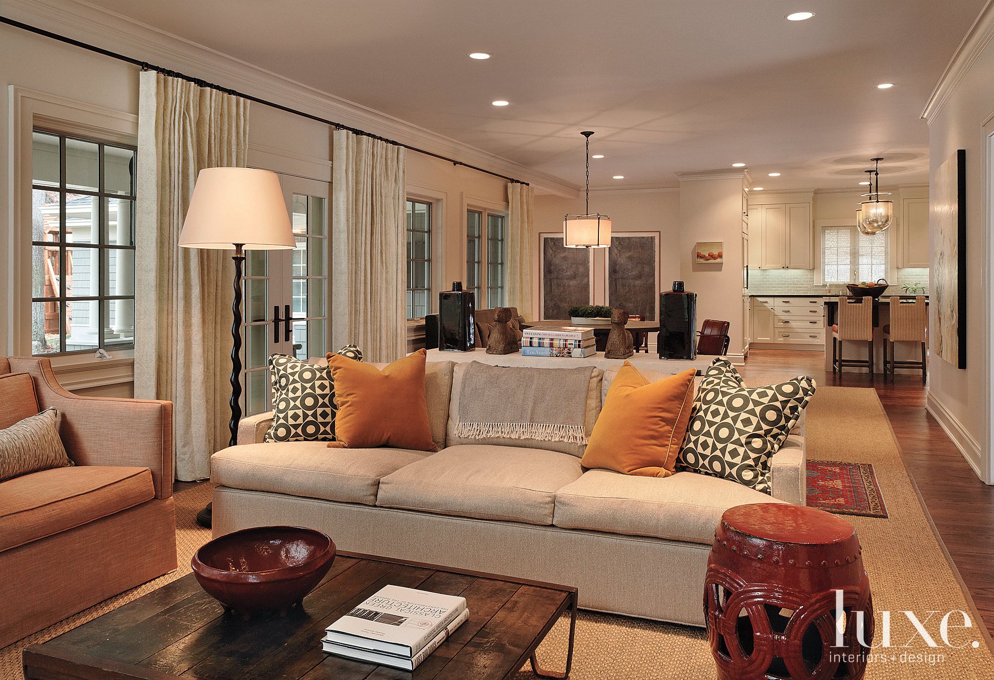 Neutral Transitional Living Room Luxe Interiors + Design