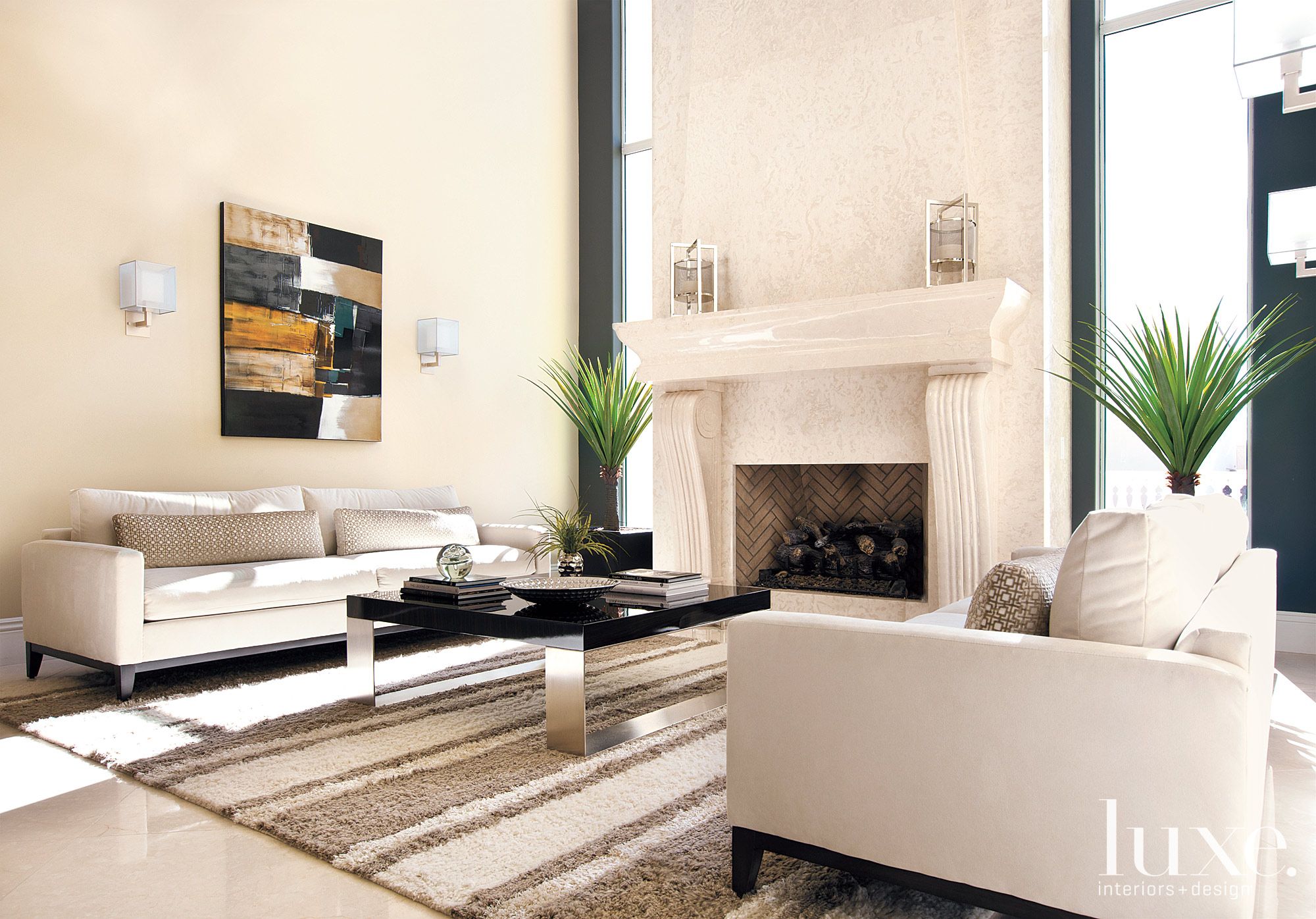 Contemporary White Living Room with Monochromatic Palette Luxe