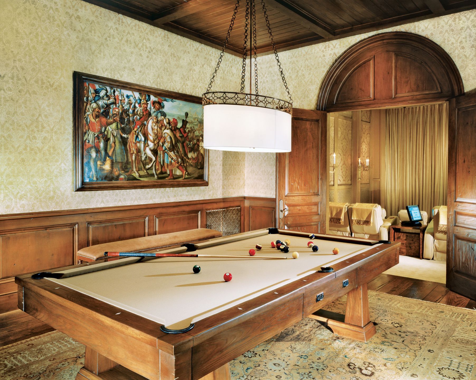 Traditional Brown Billiards Room - Luxe Interiors + Design