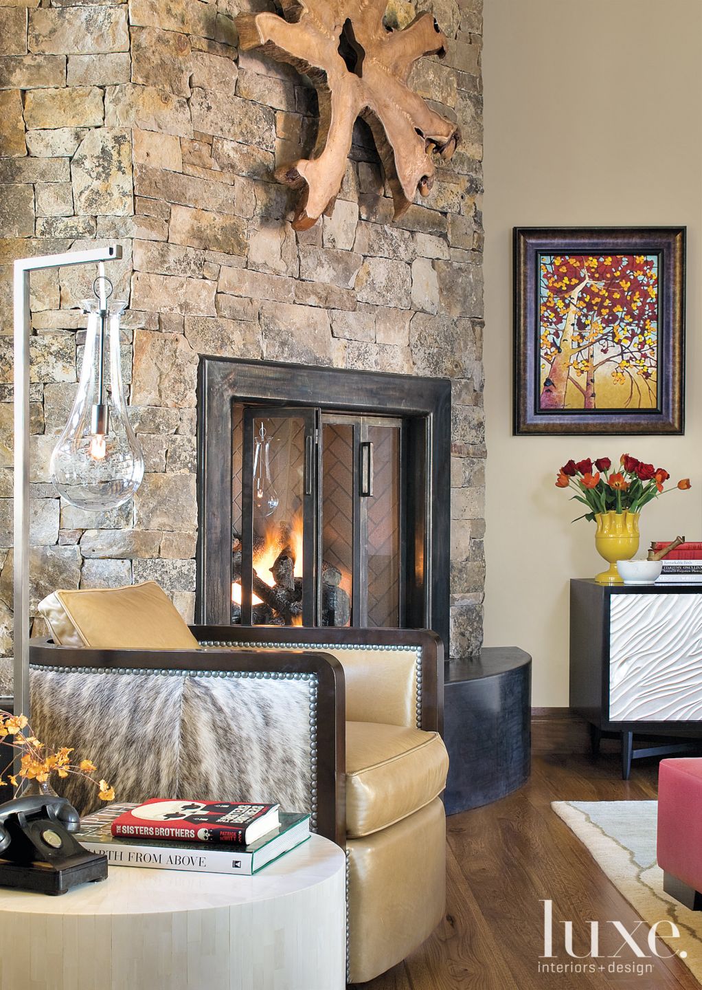 Cozy Living Room with Stone Fireplace for Timeless Elegance