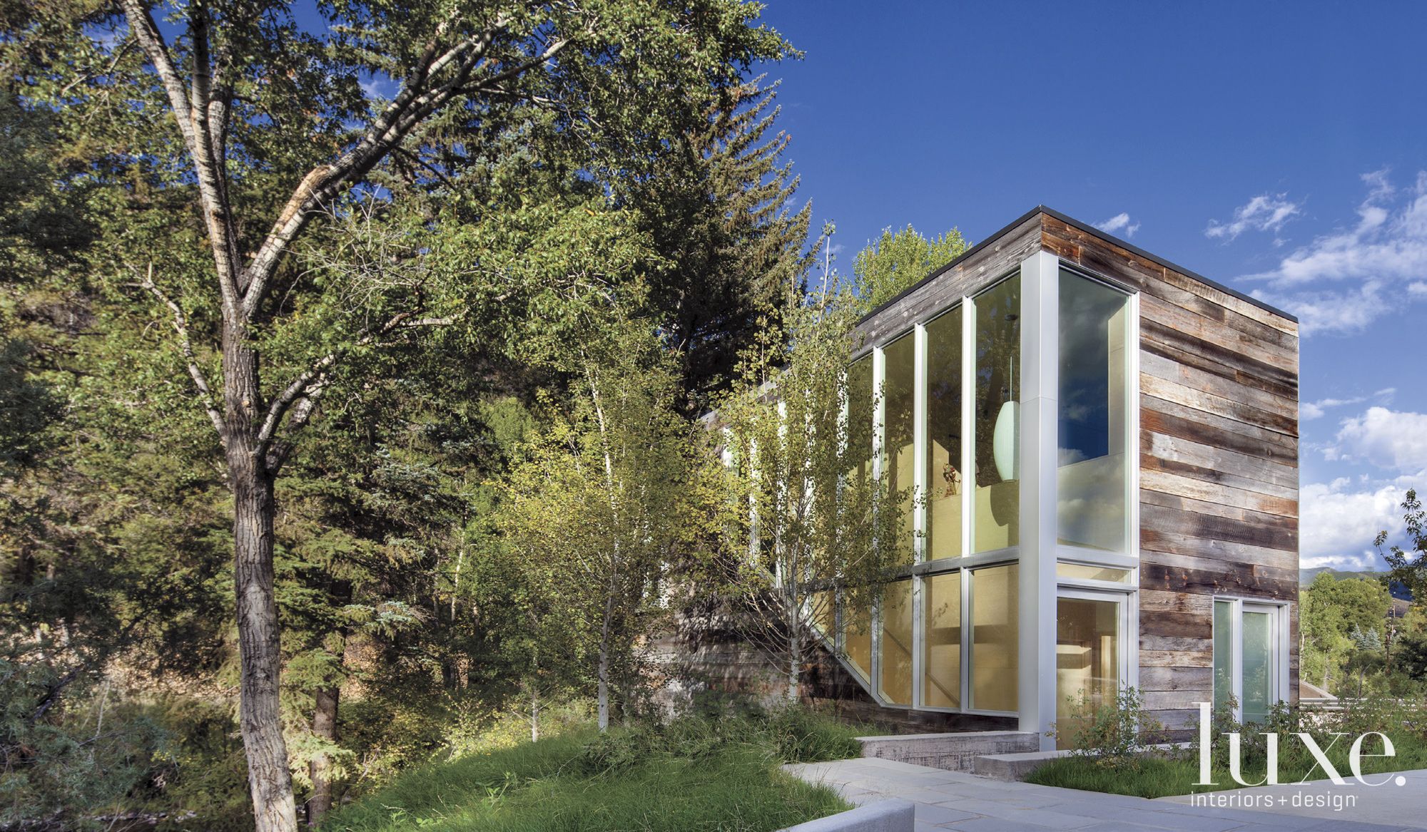Modern Neutral Exterior with Reclaimed Wood Siding - Luxe Interiors